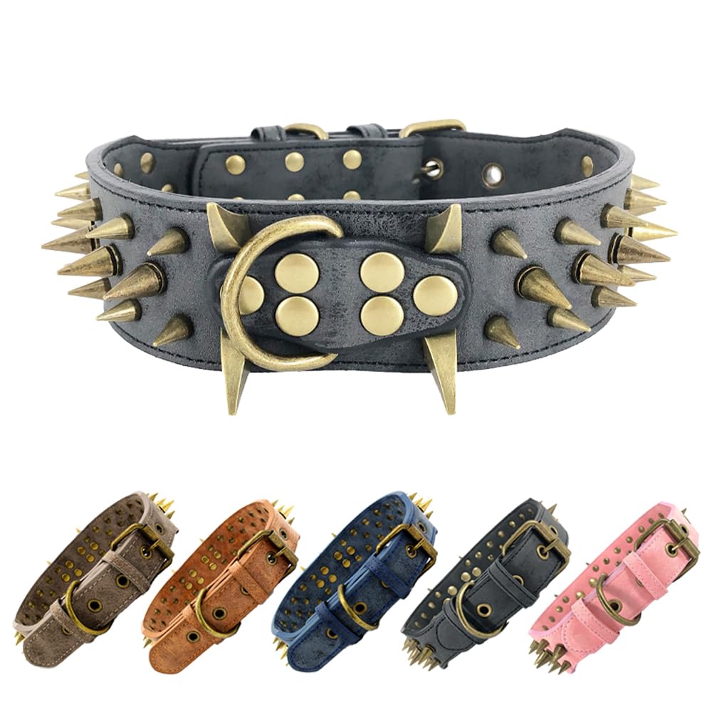 The Mighty Large Spiked Studded Dog Collar - Protect Your Dog'S Neck From Bites, Durable & Stylish, For Large Dogs (Black, S)