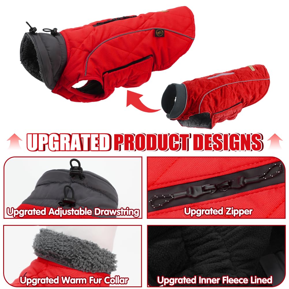 Emust Winter Dog Coats, Fleece Dog Apparel For Cold Weather, British Style Windproof Warm, Red, Xs