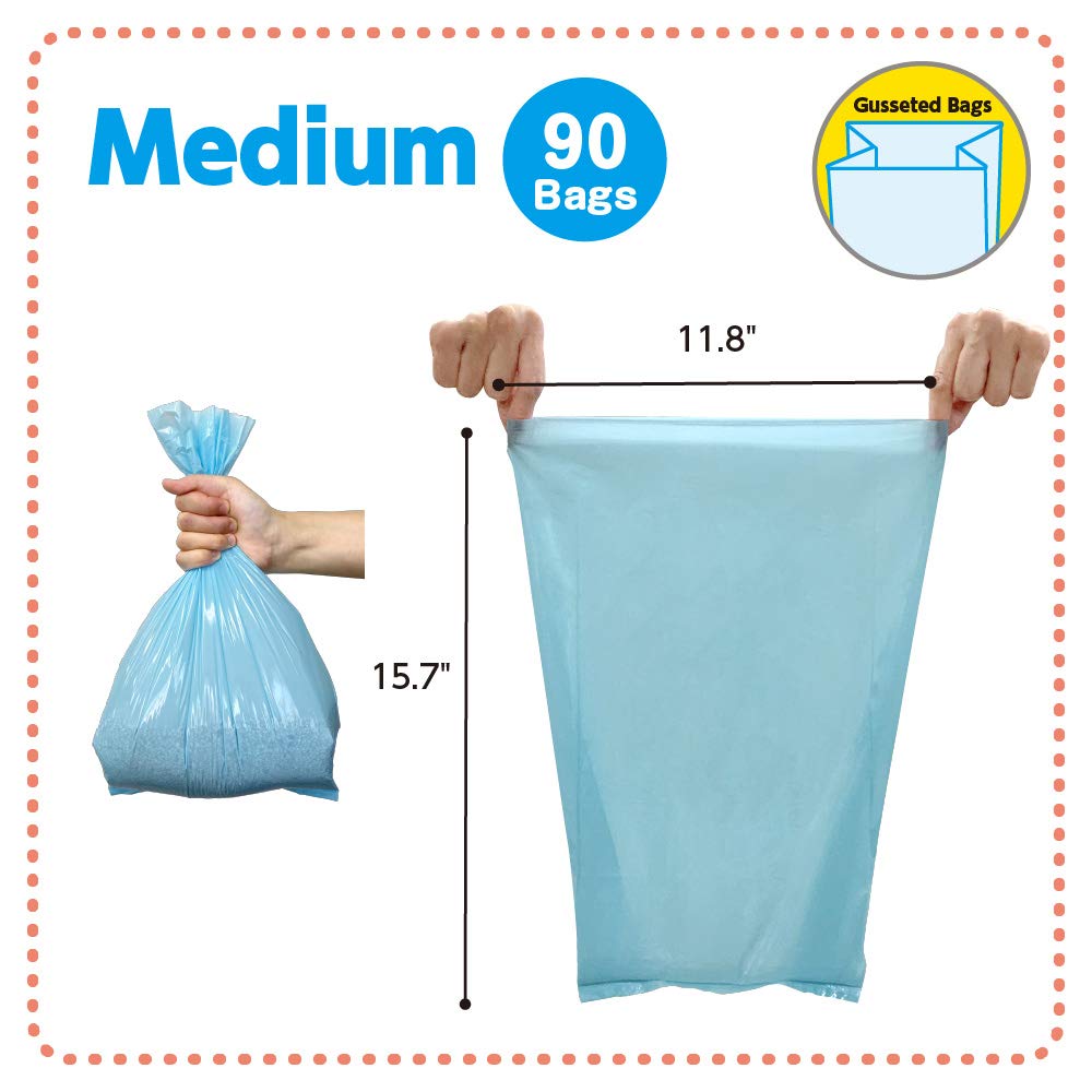 Bos Amazing Odor Sealing Cat Waste Disposal Bags - Durable And Unscented [Size: M, Color: Light Blue] (90 Count, Pack Of 2) (180