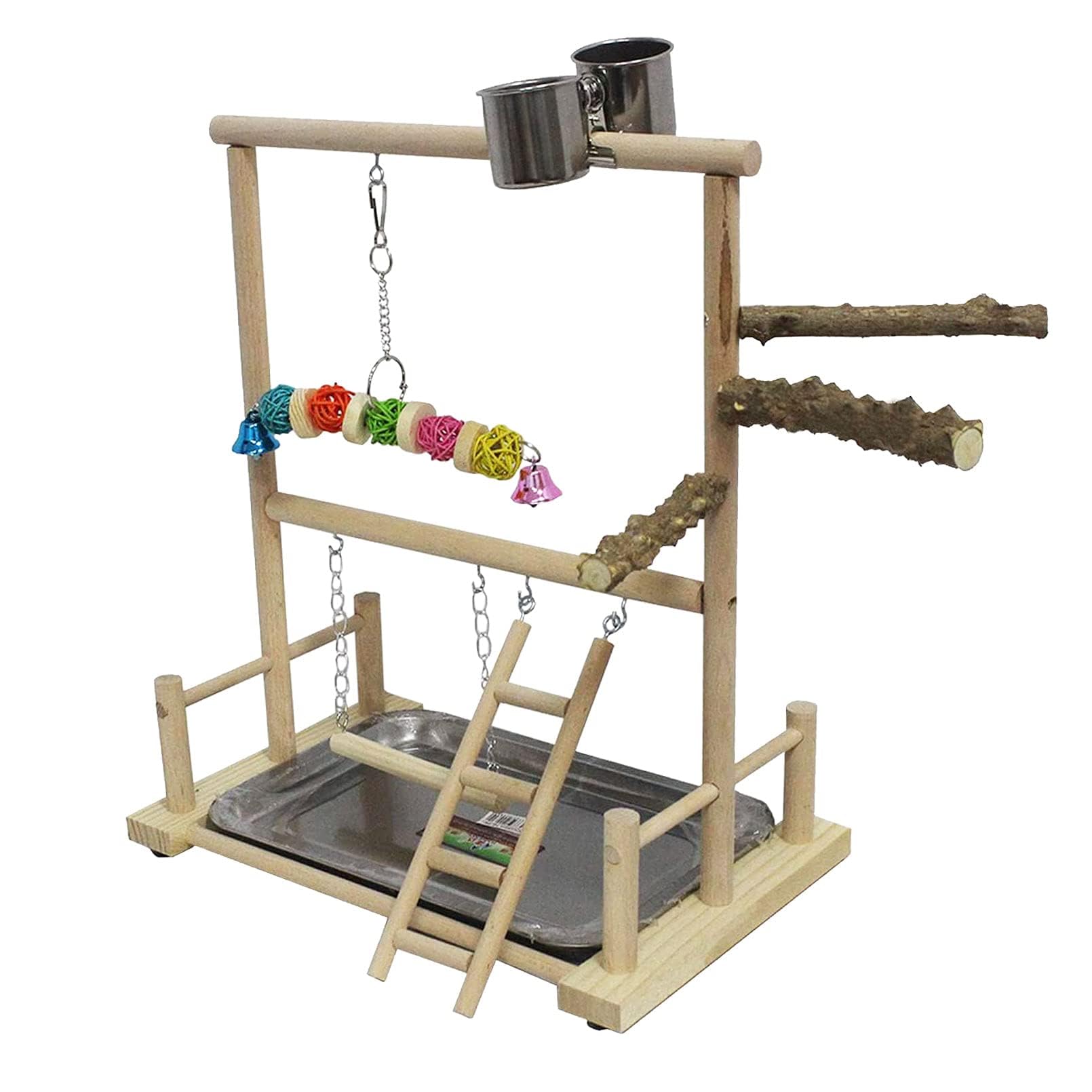 Kathson Bird Play Stand Parrot Perch Stand Natural Wood Bird Playground Playstand For Cockatiel Conures Parakeet Parrots Budgie Lovebird Finch Small Birds