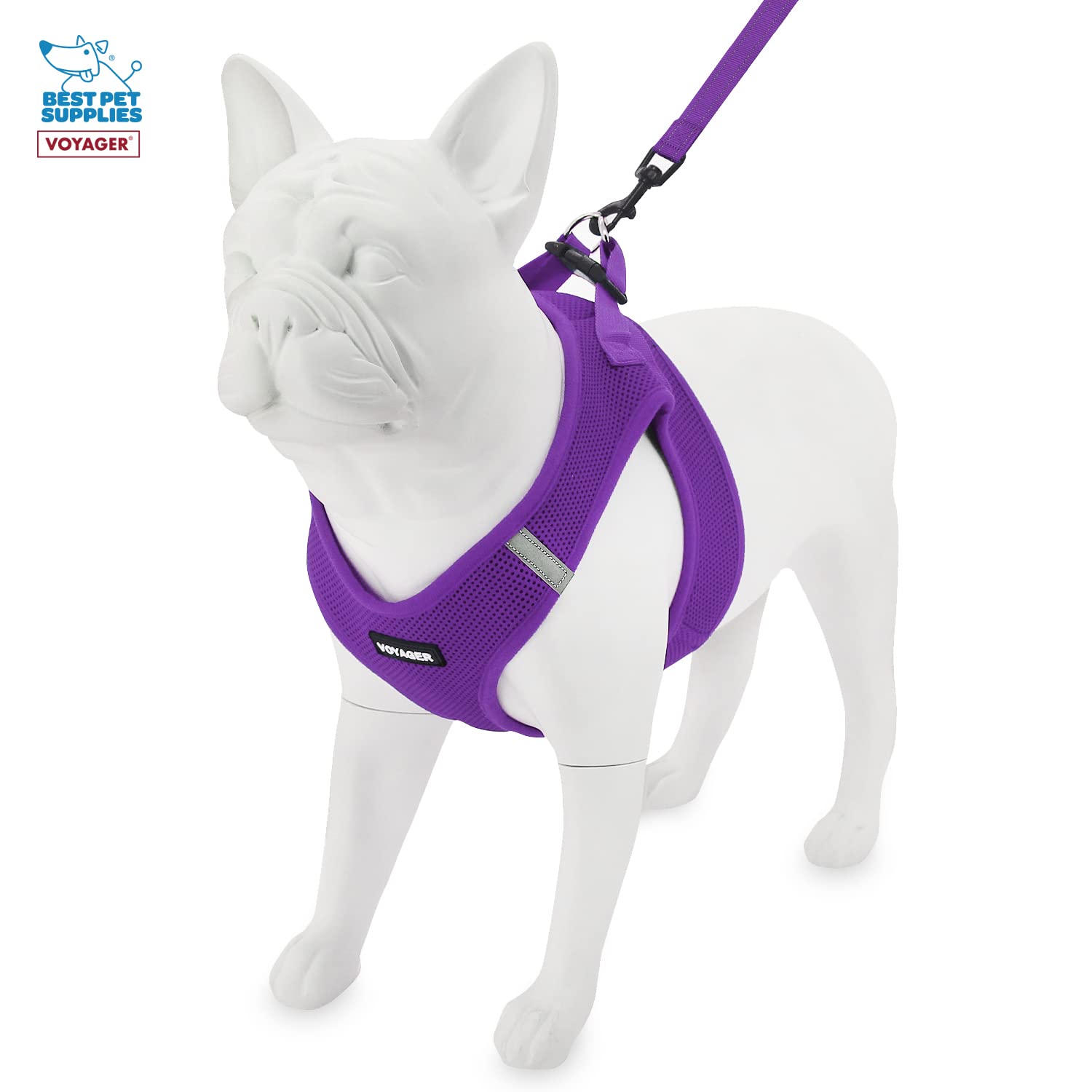 Voyager Step-In Air All Weather Mesh Harness And Reflective Dog 5 Ft Leash Combo With Neoprene Handle, For Small, Medium And Large Breed Puppies By Best Pet Supplies - Leash Harness (Purple), Xxs
