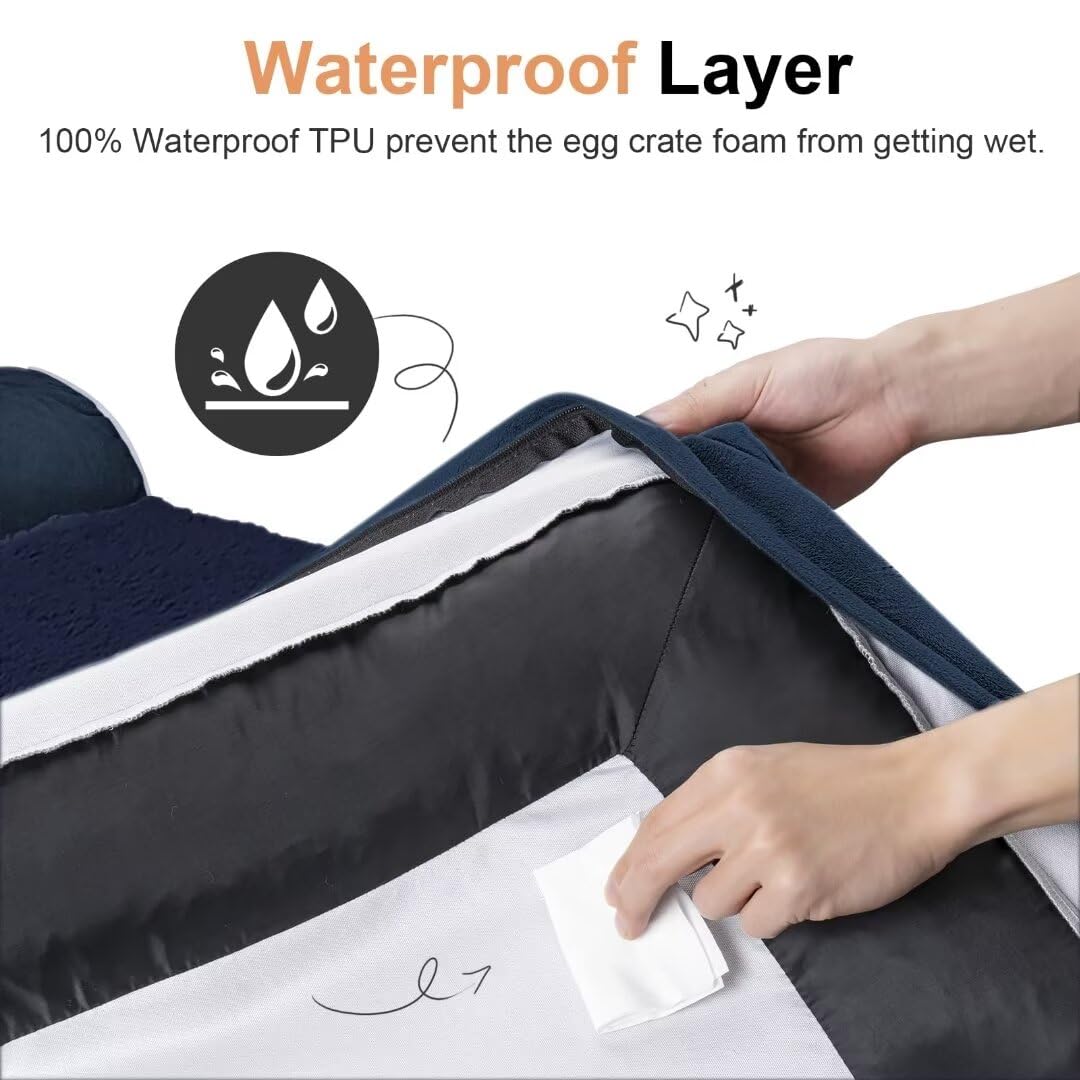 Large Dog Bed Orthopedic Washable: Jumbo Dog Bed Bolster Extra Large Dogs Egg Crate Foam Sofa Couch Waterproof Removable Cover - Navy