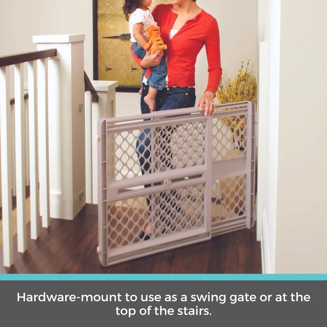 Toddleroo By North States Supergate Ergo Child Gate, Baby Gate For Stairs And Doorways. Includes Wall Cups. Pressure Or Hardware Mount. Made In Usa. (26' Tall, Sand)