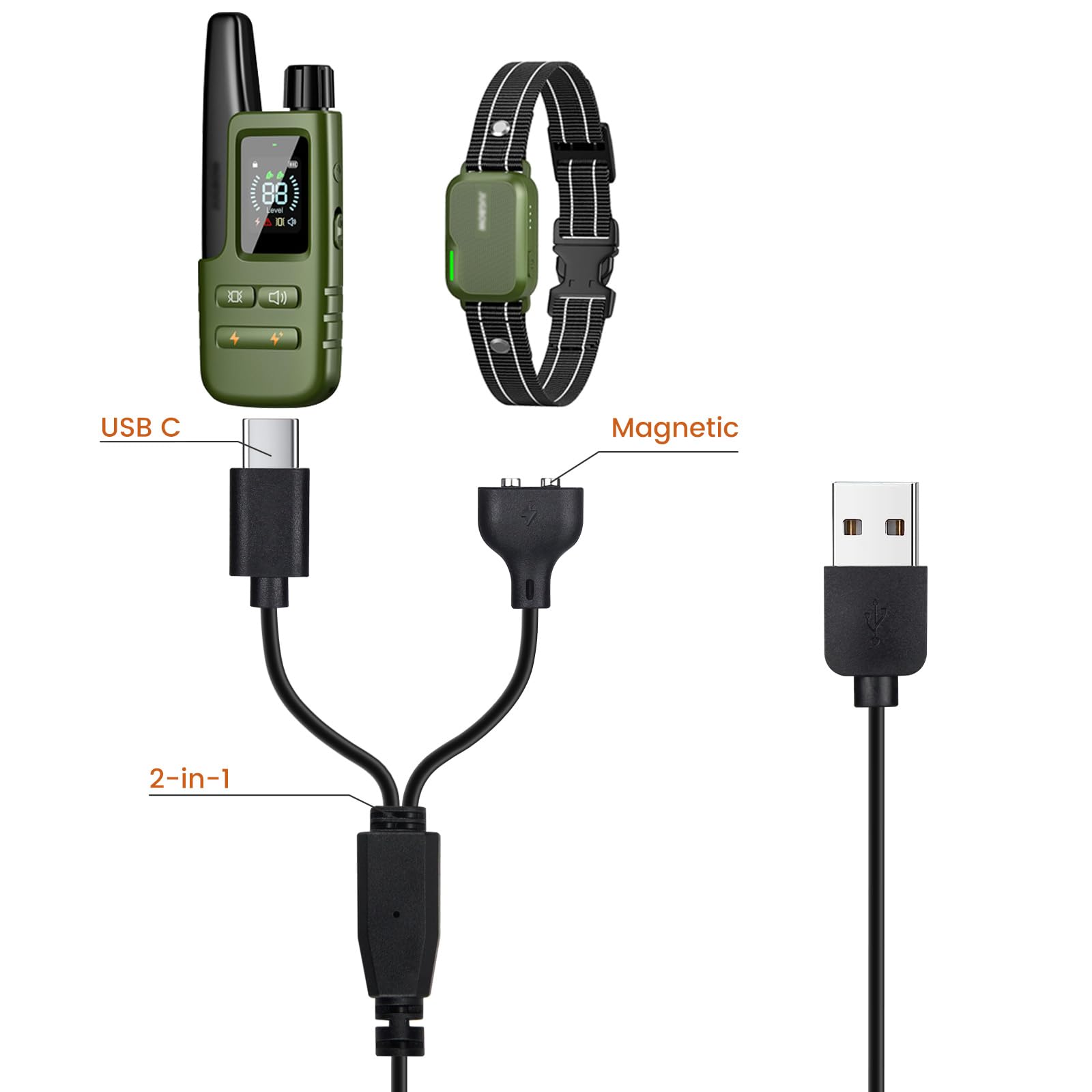 Weishan Dog Shock Collar Charger Cord - 3ft USB C & Magnetic Charging Cable, Black, Model TYPE C-CABLE-BK-IV