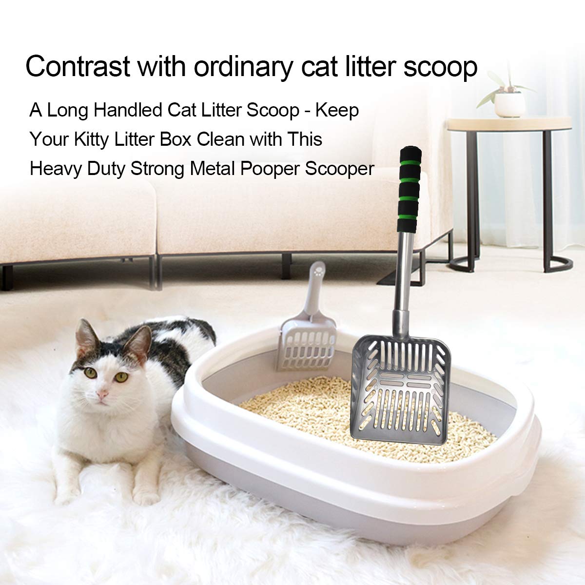 Cat Litter Scooper Metal Cat Litter Scoop Long Handle Cat Scoop Aluminum Litter Box Scooper Kitty Litter Scoop Non-Stick Stronge