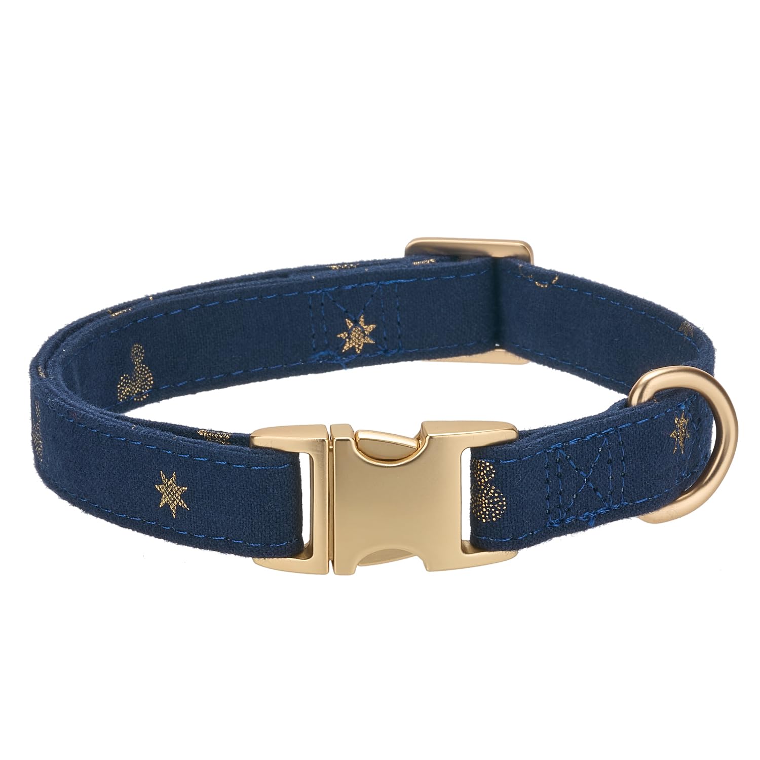 Petiry Cotton Fibric Dog Collar with High Grade Metal Buckle, for Medium Dogs(Dark Blue,Medium:12-19'')