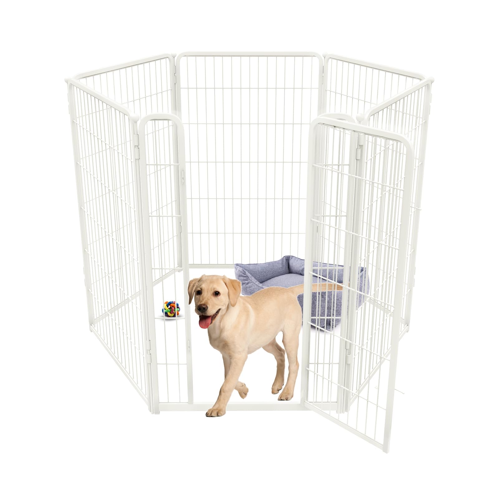 Fxw Homeplus Dog Playpen For Indoor Use - Stress-Free And Safe Play, Heavy Duty 45 Inch 6 Panels Dog Pen For Large Dogs, Whitepa