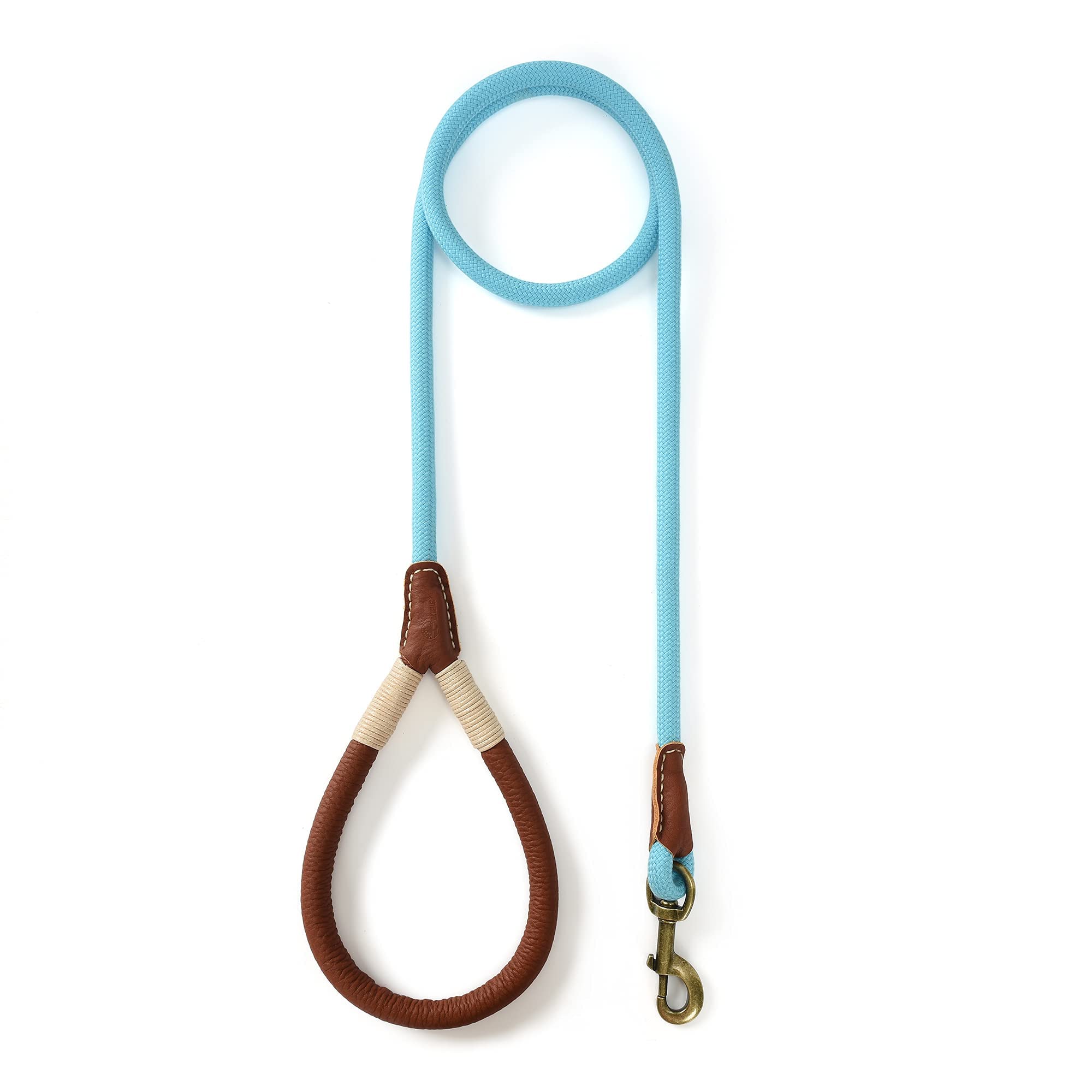 Mile High Life | Premium Leather Dog Leash | Strong Rope Dog Leash | Leather Handle | Heavy Duty Clasp | Small Medium Large Dogs | Diameter 1/2' (Blue, 6 Feet)