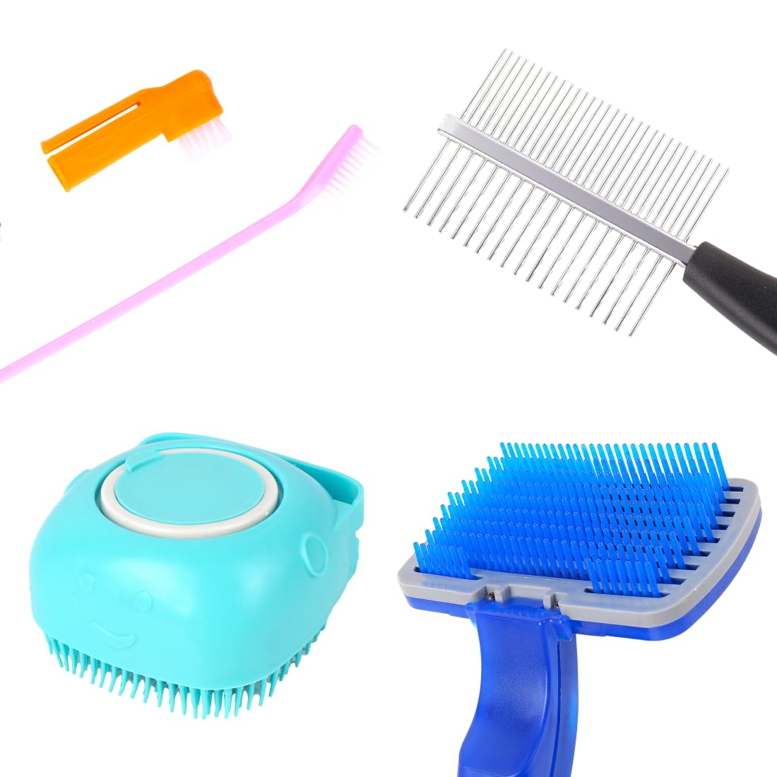 Dog Grooming Brushes Set, MultiColor Pet Grooming Tools with Combs and Massage Brush(4PACK)