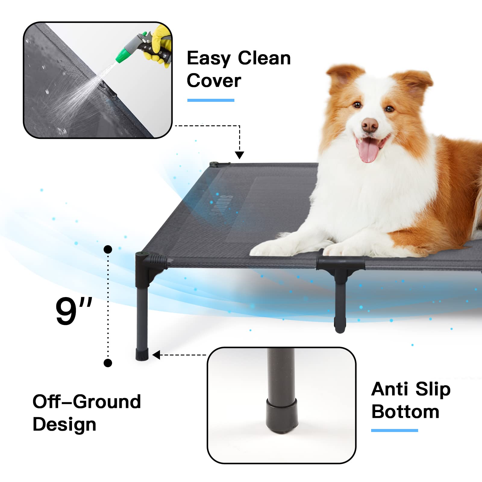 Suddus Elevated Dog Bed Waterproof Outdoor, Portable Raised Dog Bed, Dog Bed Off The Floor, Dog Bed Easy Clean Indoor Or Outdoor Use, X-Large, Grey