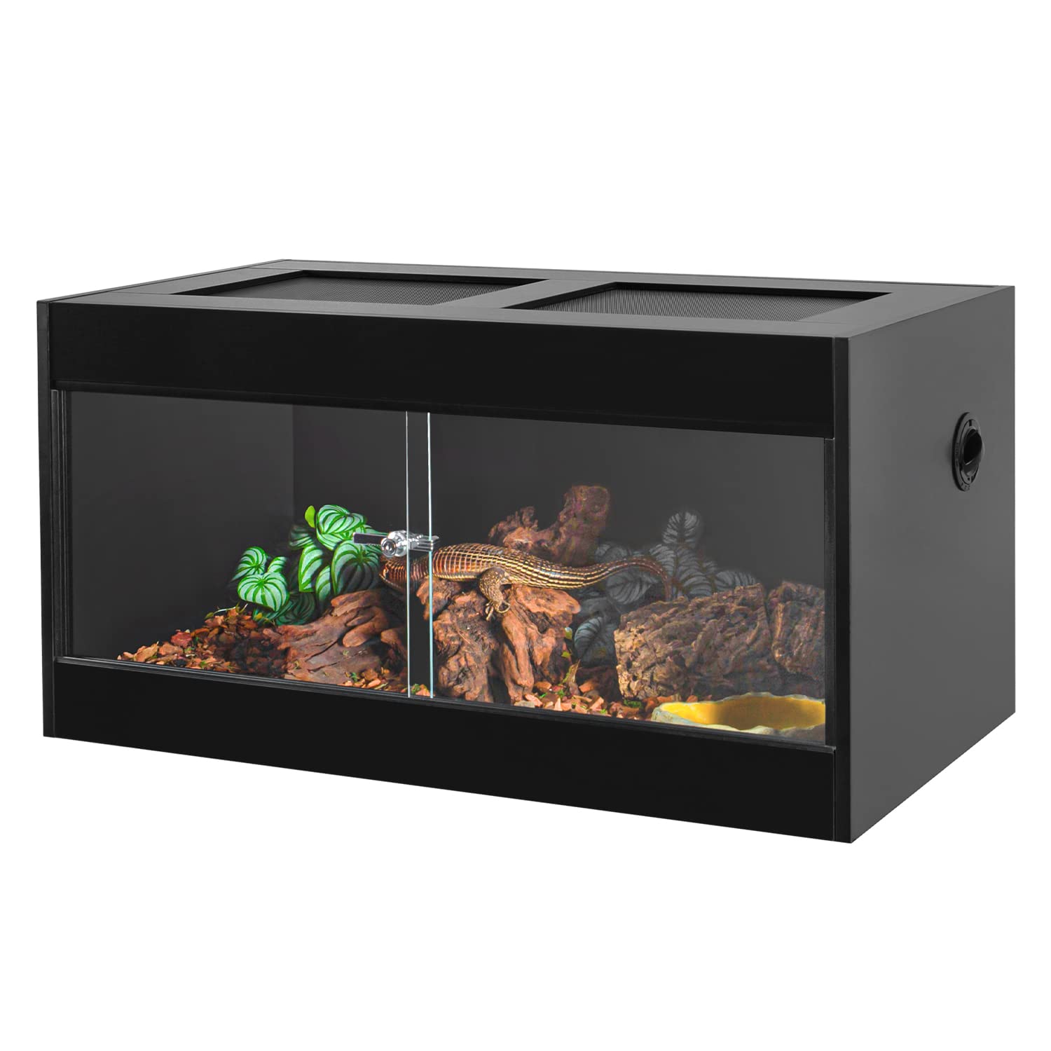 Oiibo 50 Gallon Reptile Original Wood Enclosure, Reptile Terrarium With Double Hinge Sliding Doors And Top Screen Ventilation Bl
