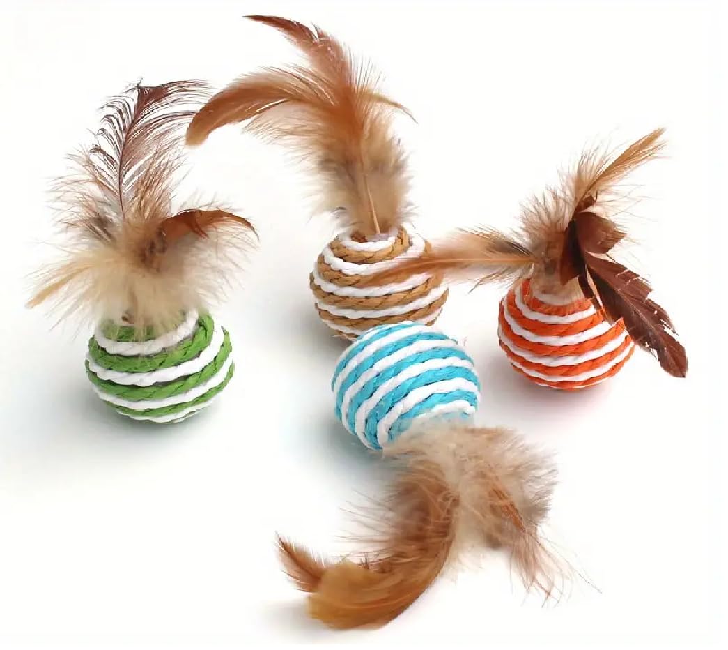 The Dds Store Cat Toys Combo Interactive Ball Cat Scratch Sisal Ball Toy Color May Vary (2 Pcs Pack)