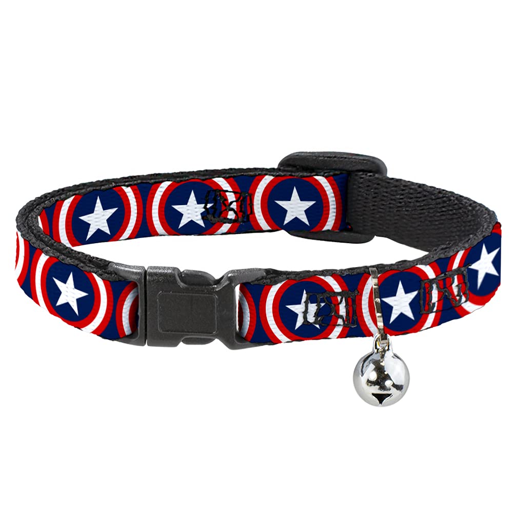 Cat Collar Breakaway Captain America Shield Repeat Navy 8 To 12 Inches 0.5 Inch Wide
