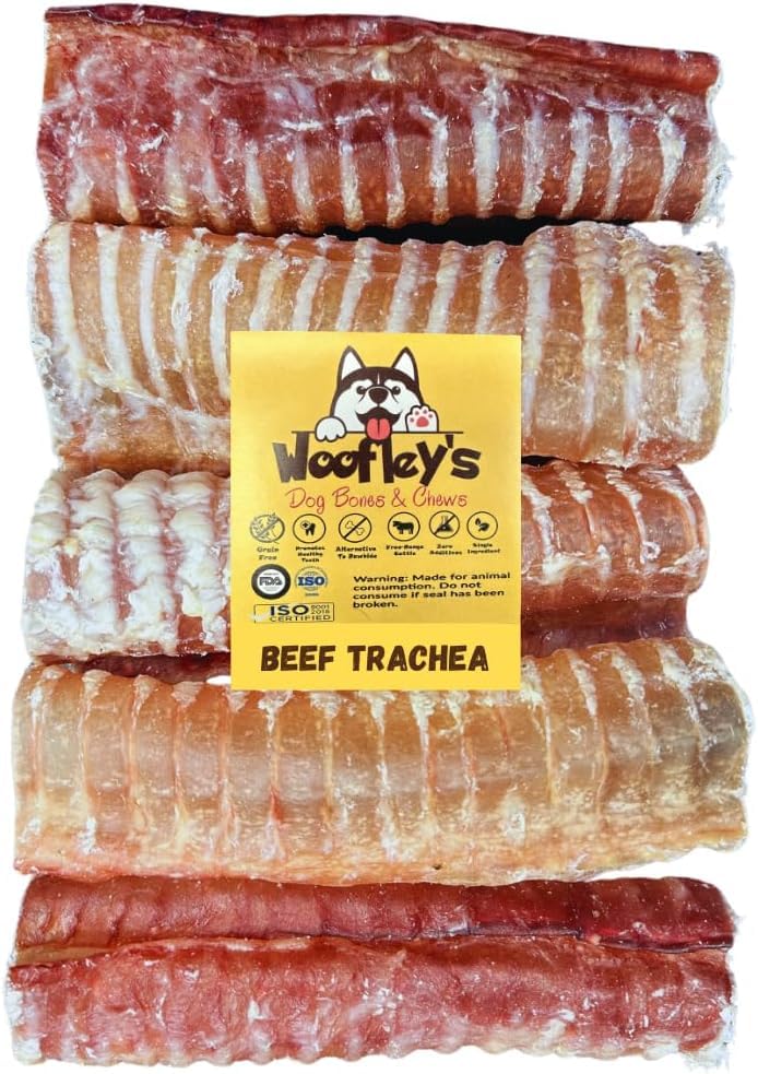 Woofleys Beef Trachea - (6 Inch 20 Pack) - Trachea Treats for Dogs - Natural Source of Glucosamine and Chondrotin for Joint Hea