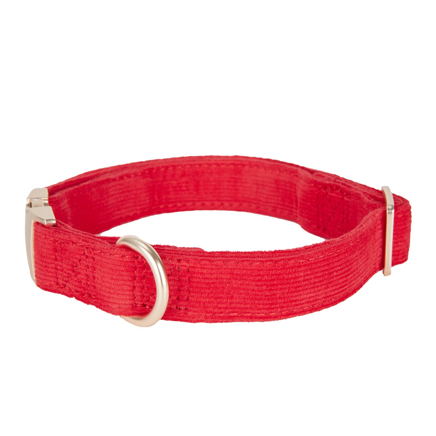 Petiry Soft Corduroy Fibric Dog Collar with High Grade Metal Buckle, for Medium Dogs.(Red,Medium:12-19'')
