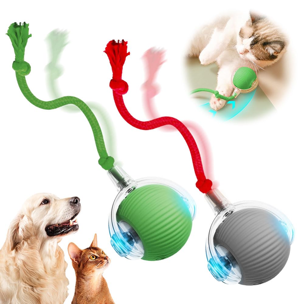 Interactive Cat Ball Toy With Cord Imitation Mouse - Automatic Rolling Indoor Toy For Adult Cats - Smart Green And Gray