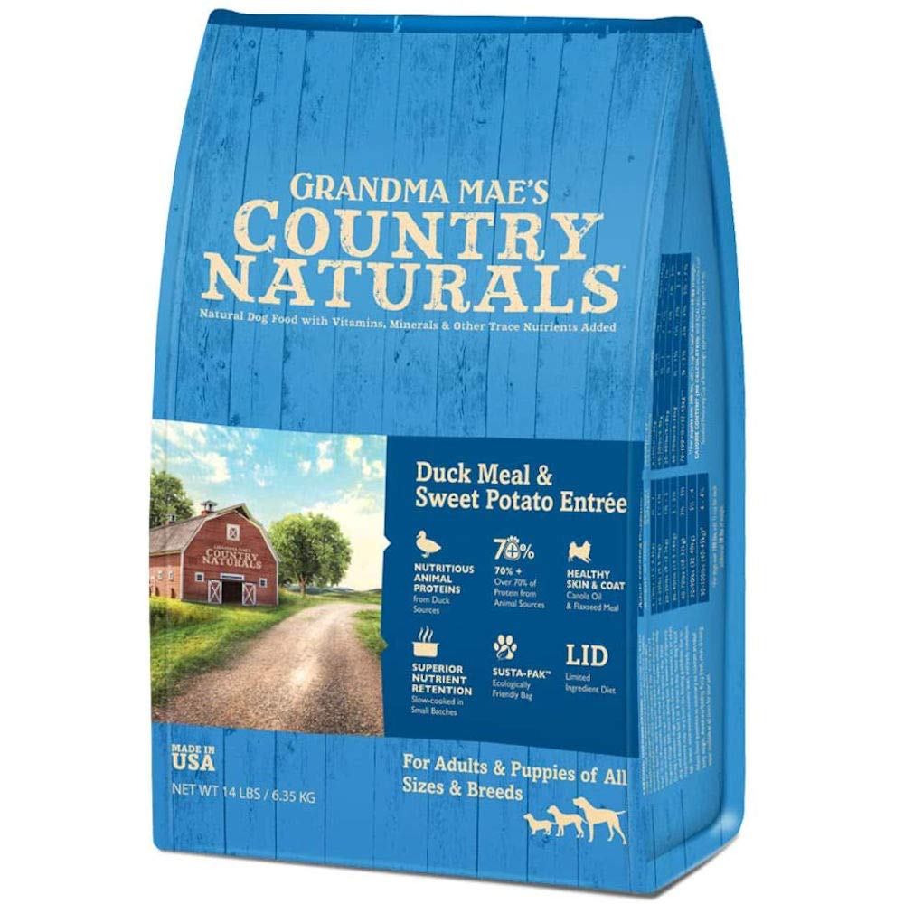 Grandma Maes Country Naturals Dry Dog Food, Duck, Sweet Potato & Brown Rice, Slow Cooked & Nutrient Dense, Made in USA, 25 LB Ba