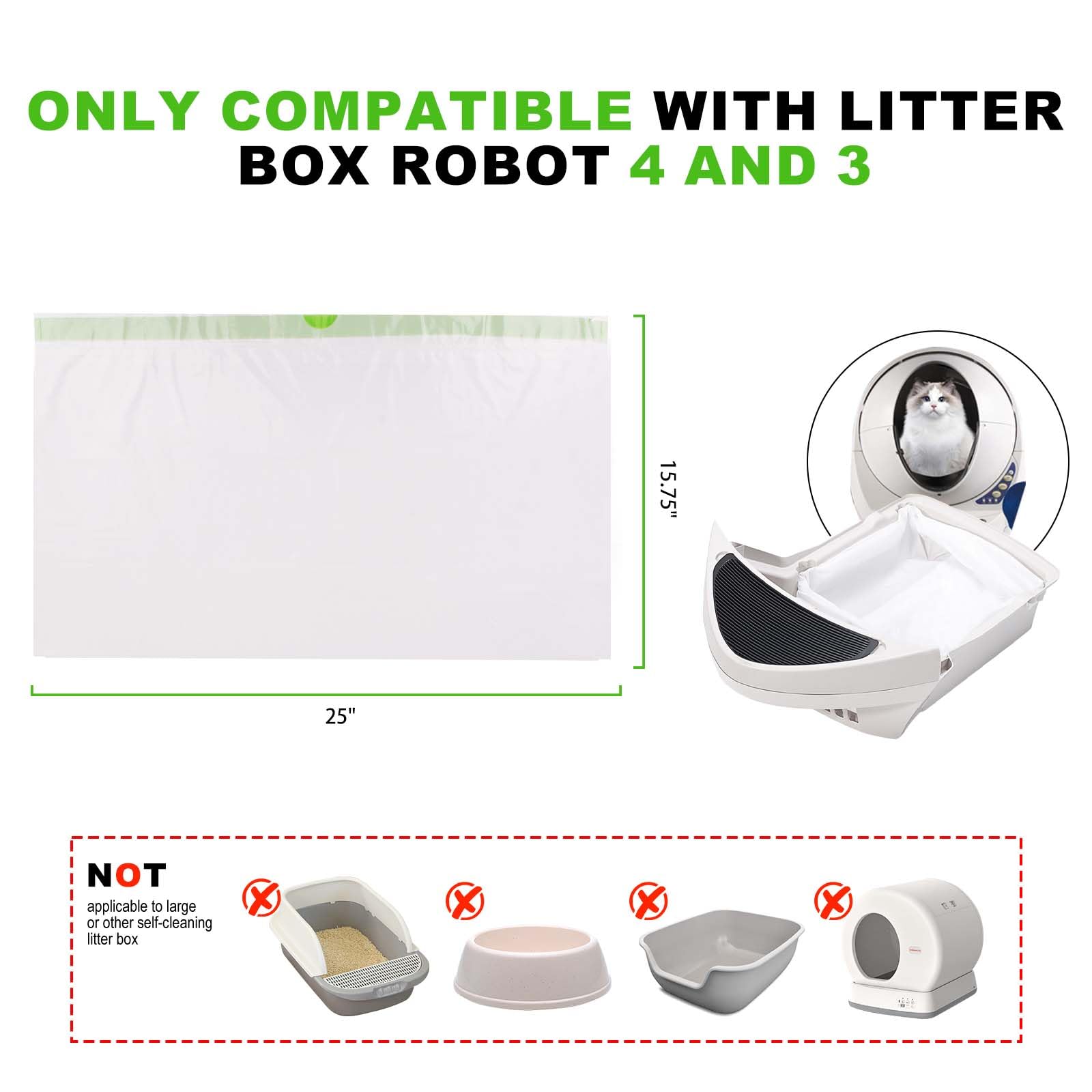 Hlinakrbcs Litter Box Waste Bags For Robot 4 And 3, 120 Pack Drawstring Self Cleaning Cat Litter Box Liners, Extra Thick Waste D