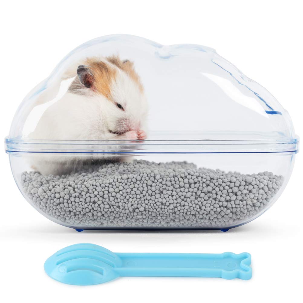 Bucatstate Hamster Sand Bath Container Large Transparent Hamster Toilet With Scoop Set For Dwarf Pets Small Animals Cage Accessories (Blue, Large)