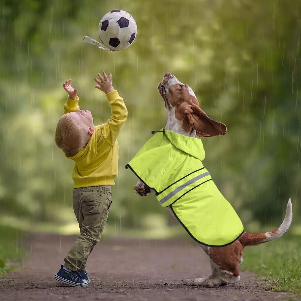 Ezierfy Reflective Dog Raincoat - Adjustable Raincoat For Dogs, Lightweight Hooded Dog Raincoats Poncho Slicker, Waterproof Rain