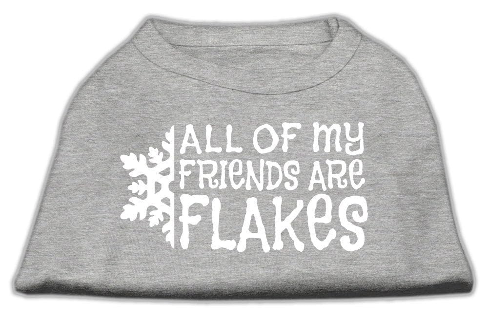 Christmas Screenprinted Dog Shirt, 'All My Friends Are Flakes' Grey 2Xl (20-25 Lbs.)