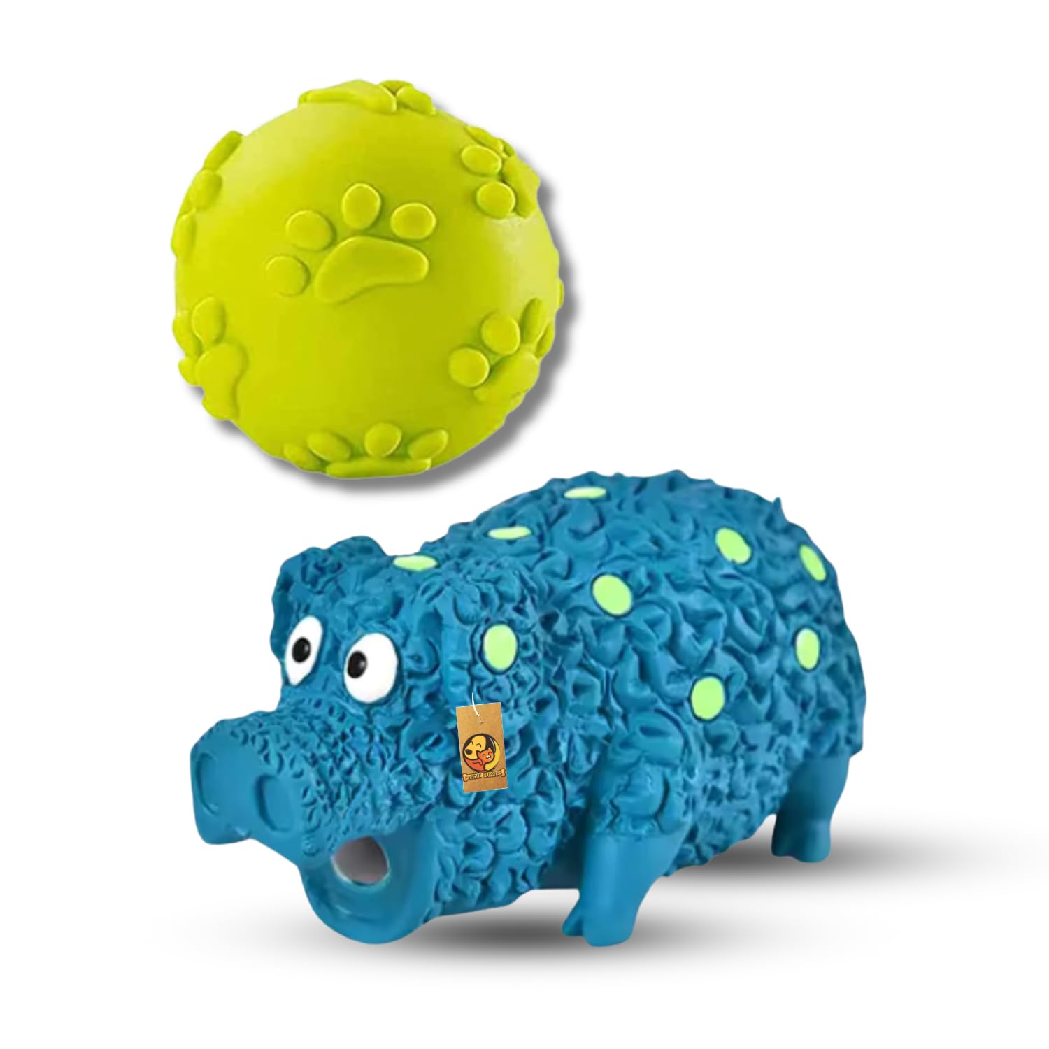 Foodie Puppies Latex Squeaky Chew Dog Toy Combo (Claw Ball + Blue Dotted Grunter) | Interactive Durable Fetch Soft & Safe Play T