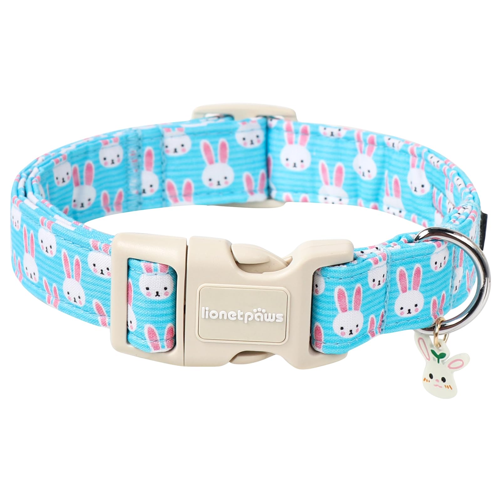 Lionet Paws Easter Dog Collar- Cute Bunny Blue Dog Collars With Plastic Buckle, Light Adjustable Dogs Collars With Rabbit Pendan