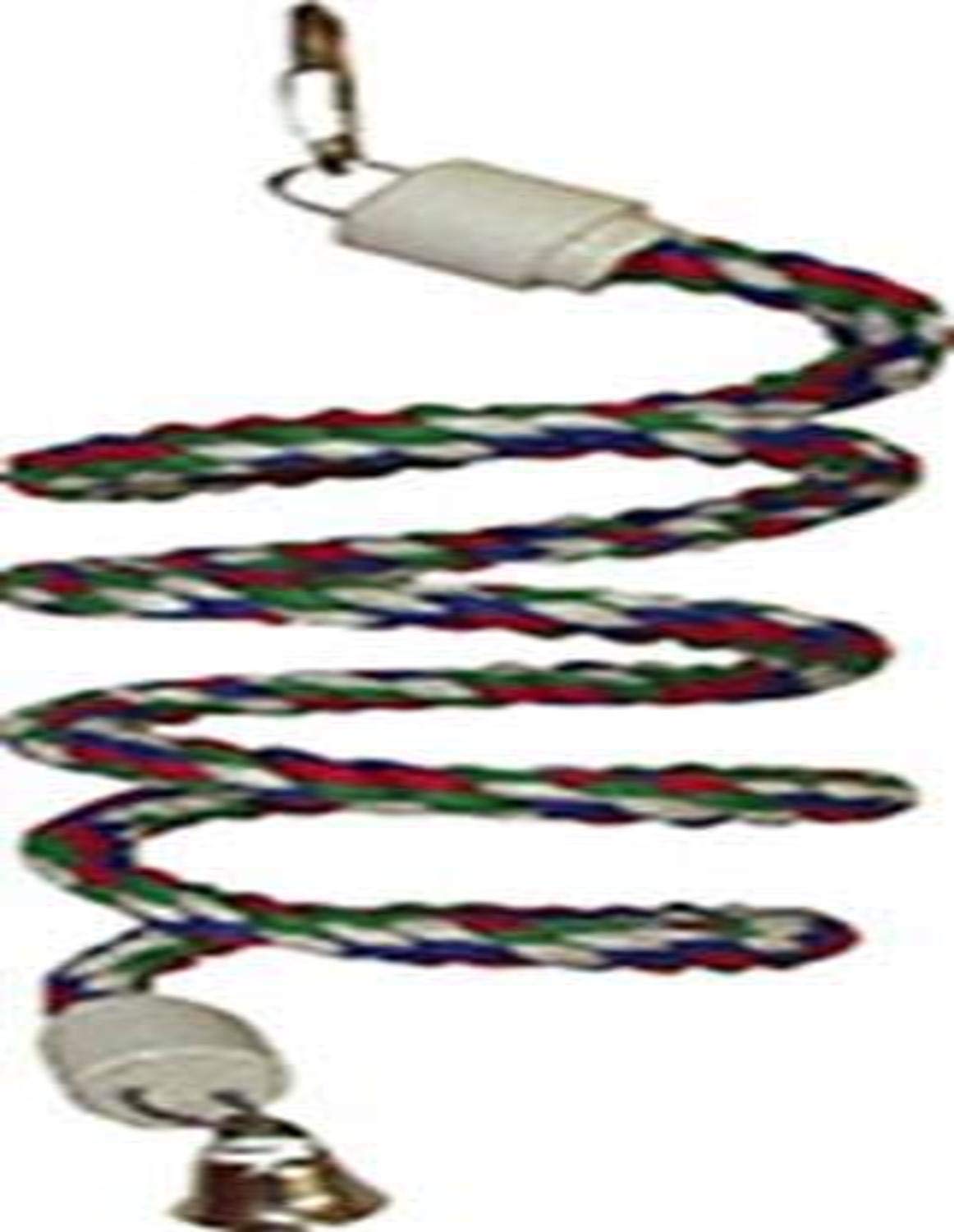 A&E CAGE COMPANY HB551 Happy Beaks Cotton Rope Boing with Bell Bird Toy, 5 by 52&quot;, Multicolor