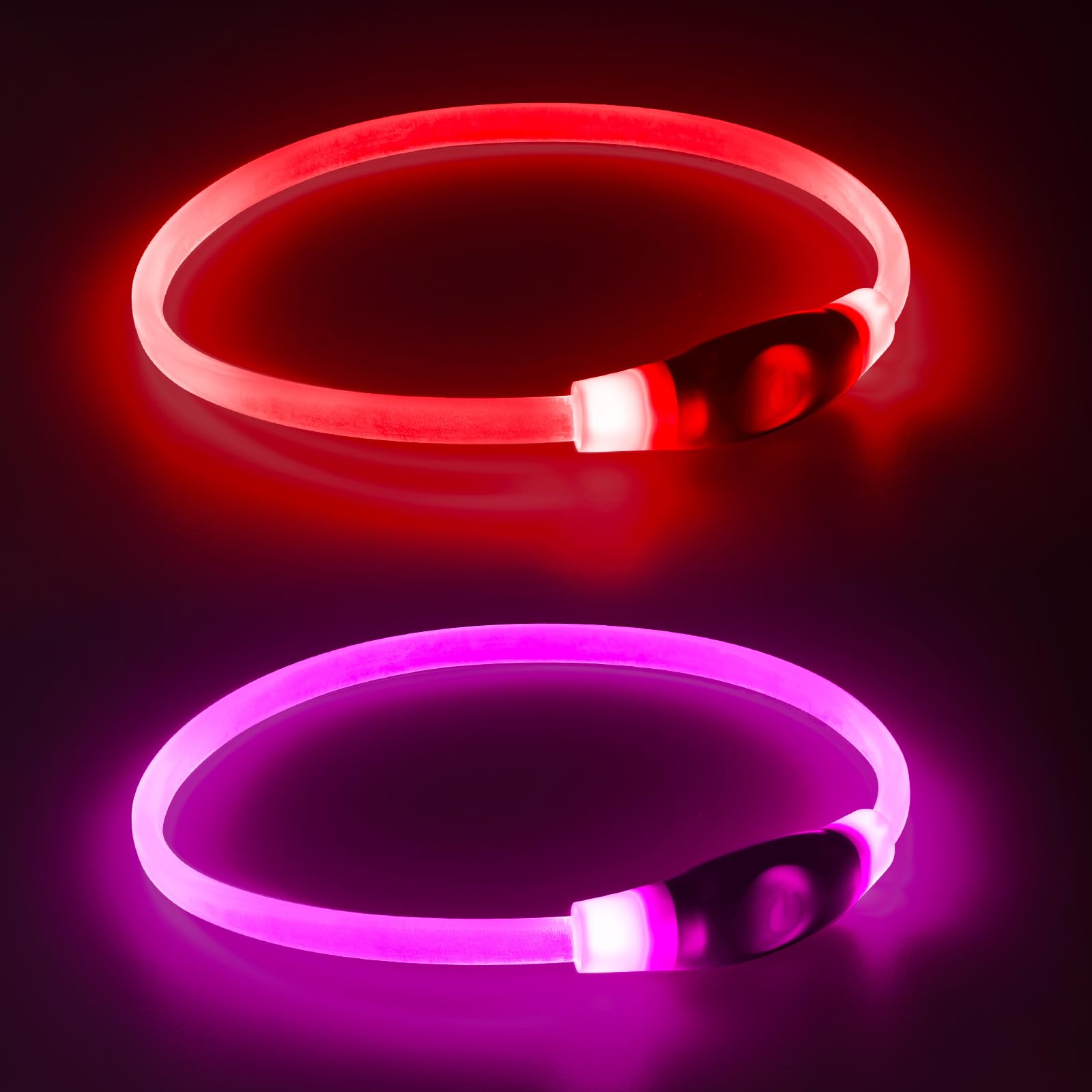 2 Packs Light Up Dog Collar, Led Dog Collar, Usb Rechargeable Dog Lights For Night Walking, Adjustable Glow In The Dark Collars 