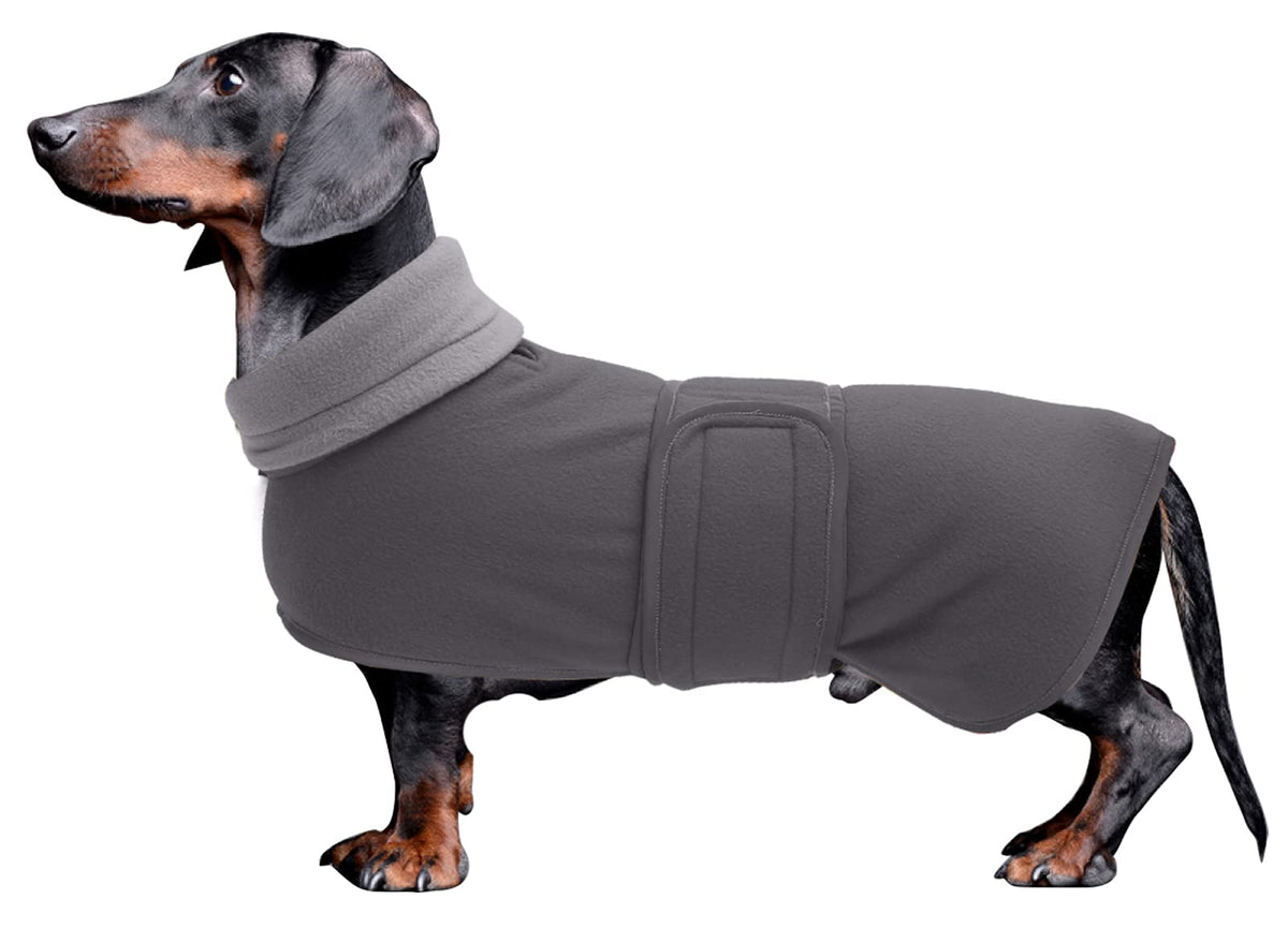 Dachshund Coats Sausage Dog Fleece Coat In Winter Miniature Dachshund Clothes With Hook And Loop Closure And High Vis Reflective Trim Safety - Gray - Xl