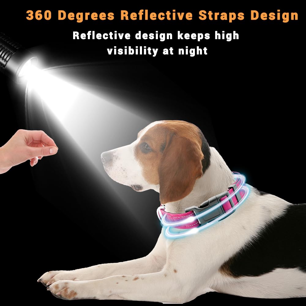 Lievuiken 2 Pack Reflective Dog Collar With Safety Locking Buckle, Adjustable Soft Breathable Comfortable Nylon Pet Collar For Small, Medium And Large Dogs, Hotpink, M