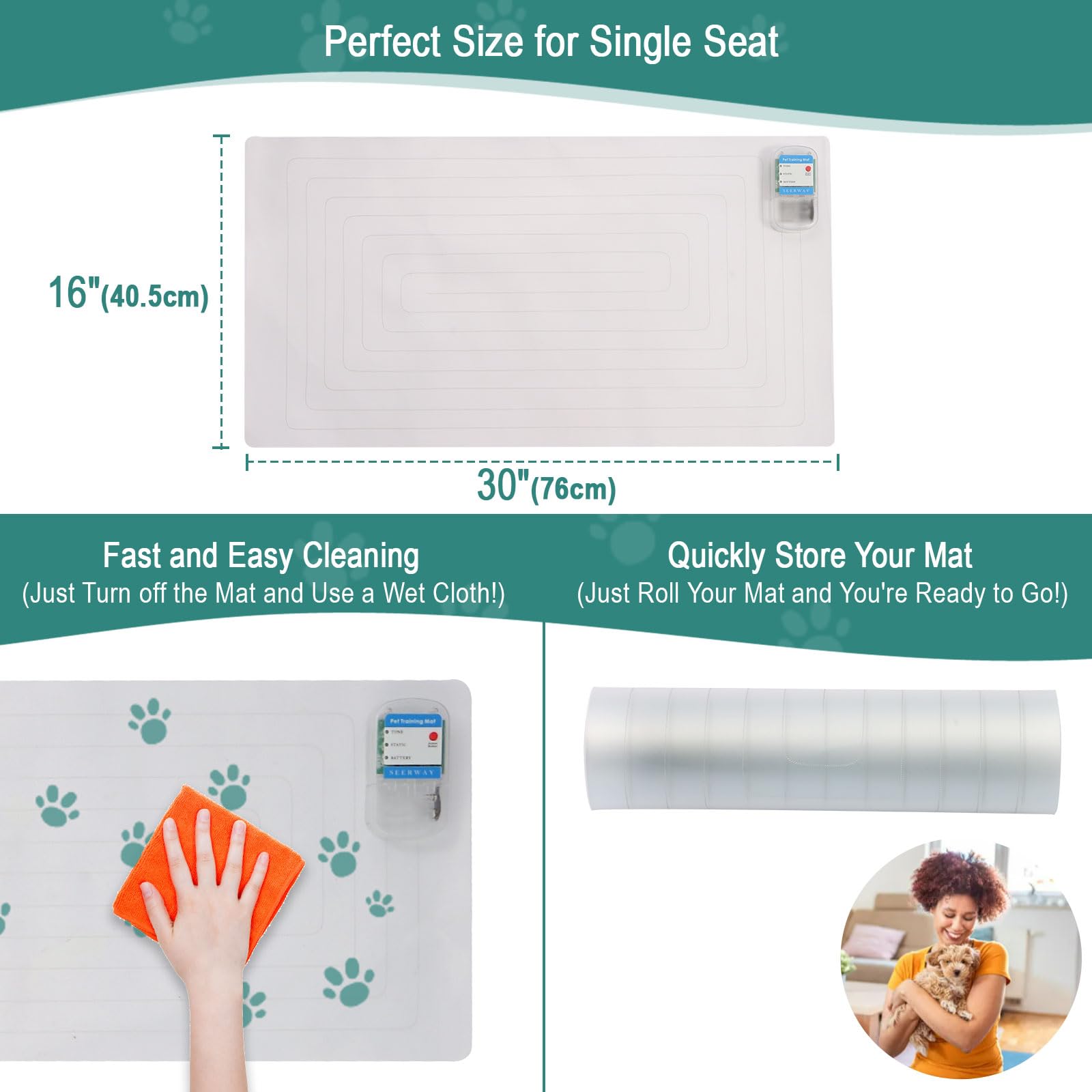 Seerway Scat Pet Shock Mat Indoor, Safe Shock Training Pads For Dogs And Cats, Electric Repellent Mat Keeps Pets Off Couch, Sofa, Counter Top, 3 Training Modes, 30'X16' Rectangular, Battery Operated