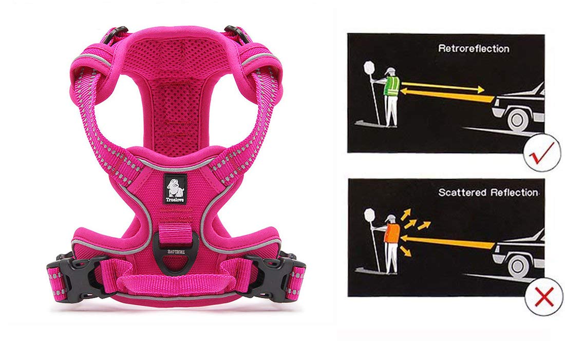 Juxzh Soft Front Dog Harness .Best Reflective No Pull Harness With Handle And 2 Leash Attachments