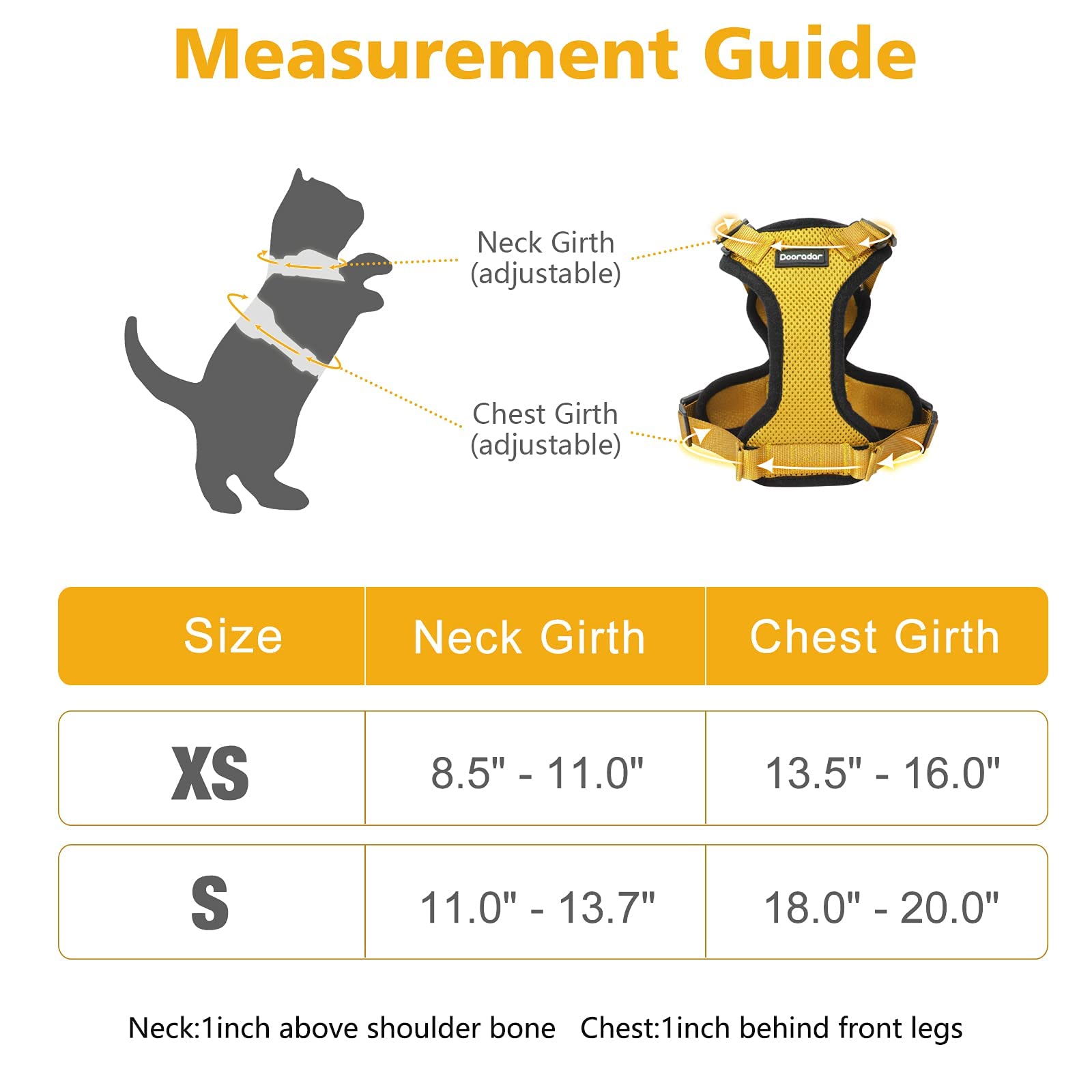 Dooradar Cat Harness And Leash Set, Escape Proof Safe Adjustable Kitten Vest Harnesses For Walking, Easy Control Soft Breathable Mesh Jacket With Reflective Strips For Cats, Yellow, S