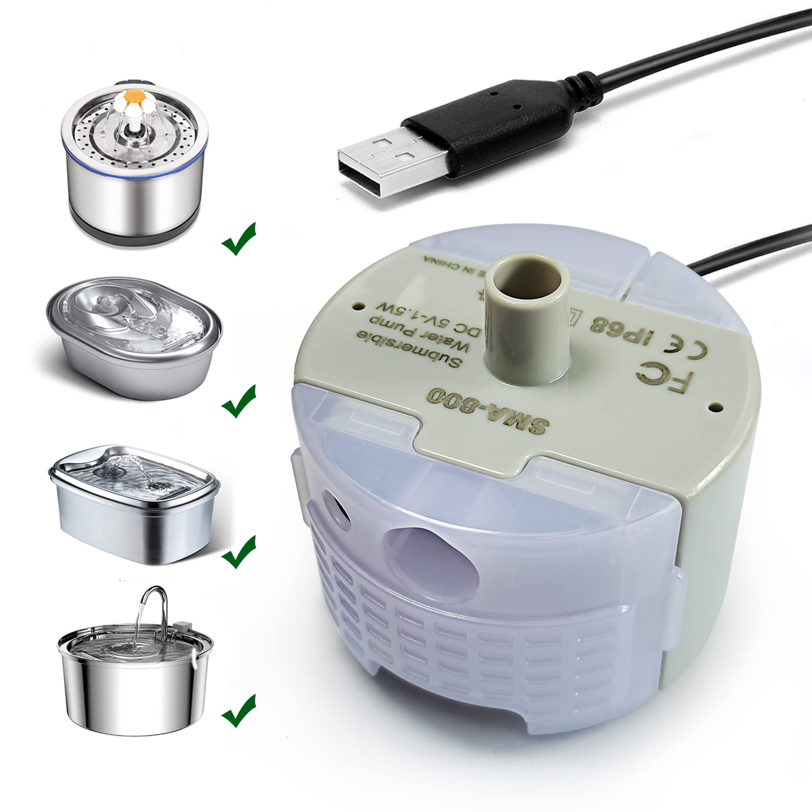 Cat Water Fountain Pump, Pet Water Fountain Pump Replacement Pump Sma-800 Motor,Pet Drinking Fountain And Cat Water Dispenser Replacement Pump (Grey)