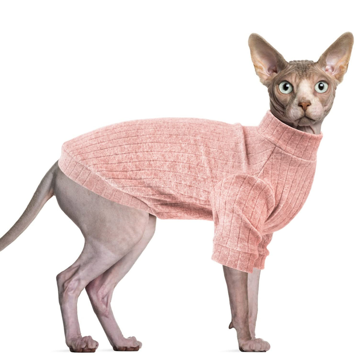 Idepet Sphynx Hairless Cats Sweater Shirt Kitten Soft Puppy Clothes Pullover Cute Cat Pajamas Jumpsuit Skin-Friendly Cotton Apparel Pet Winter Turtleneck For Cats And Small Dogs(Large, Pink)