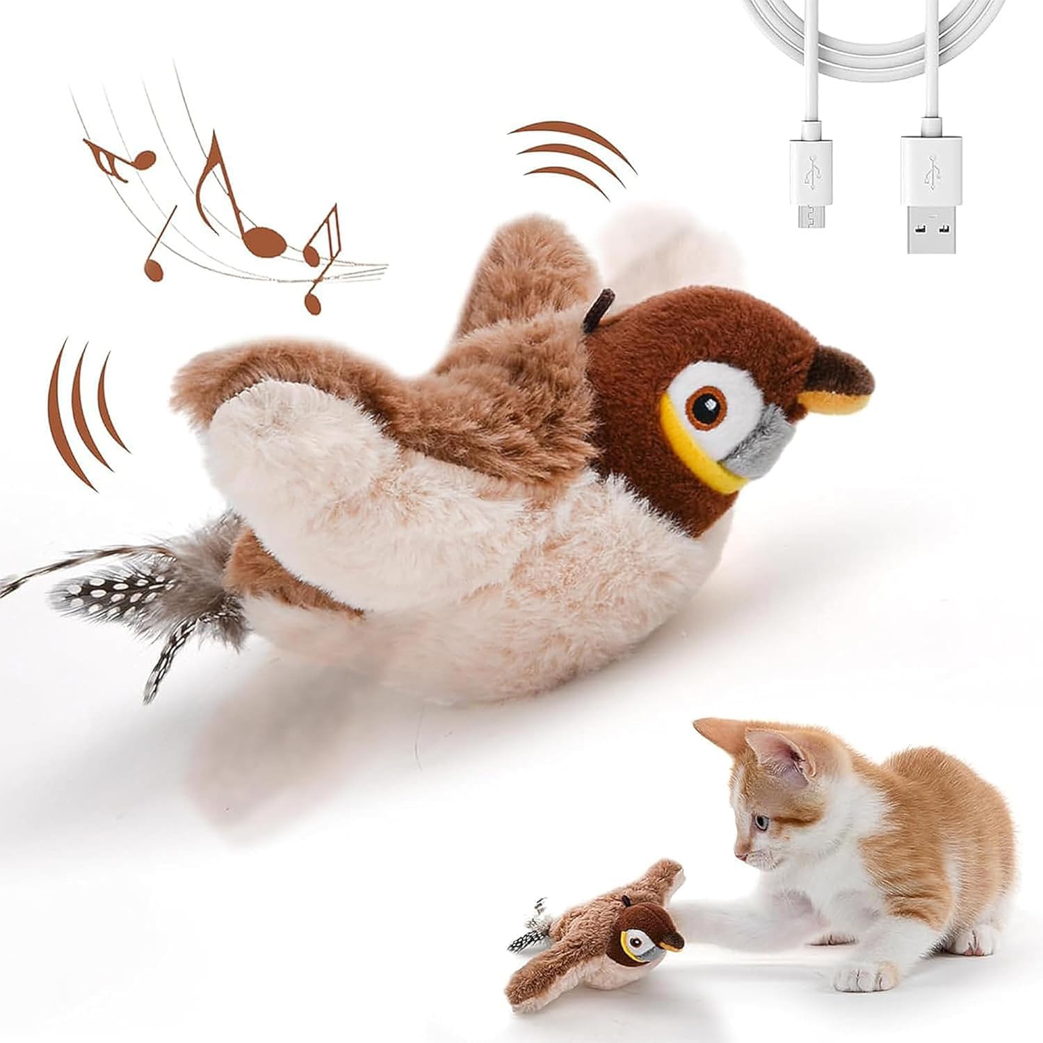 Paw N Pet 3 Mode Flapping Wings Bird Cat Toy With Catnip  For Cats & Kittens I Chirping Sparrow Sound Plush Toys For Aduit Indo
