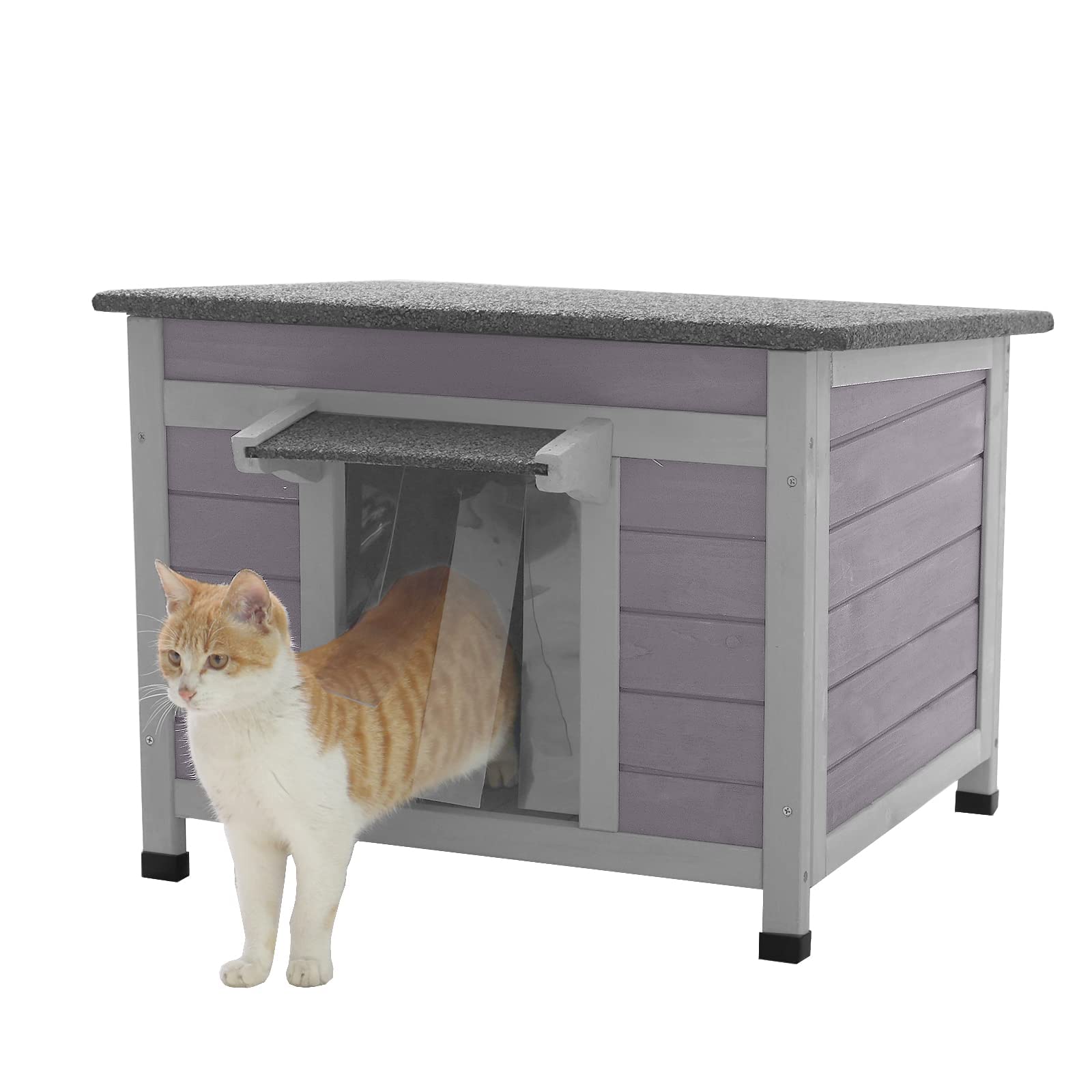 Aivituvin Feral Cat House Waterproof Outdoor Indoor Rabbit Hutch For Bunnies,Cats,Dogs And Other Small Animals,Asphalt Roof