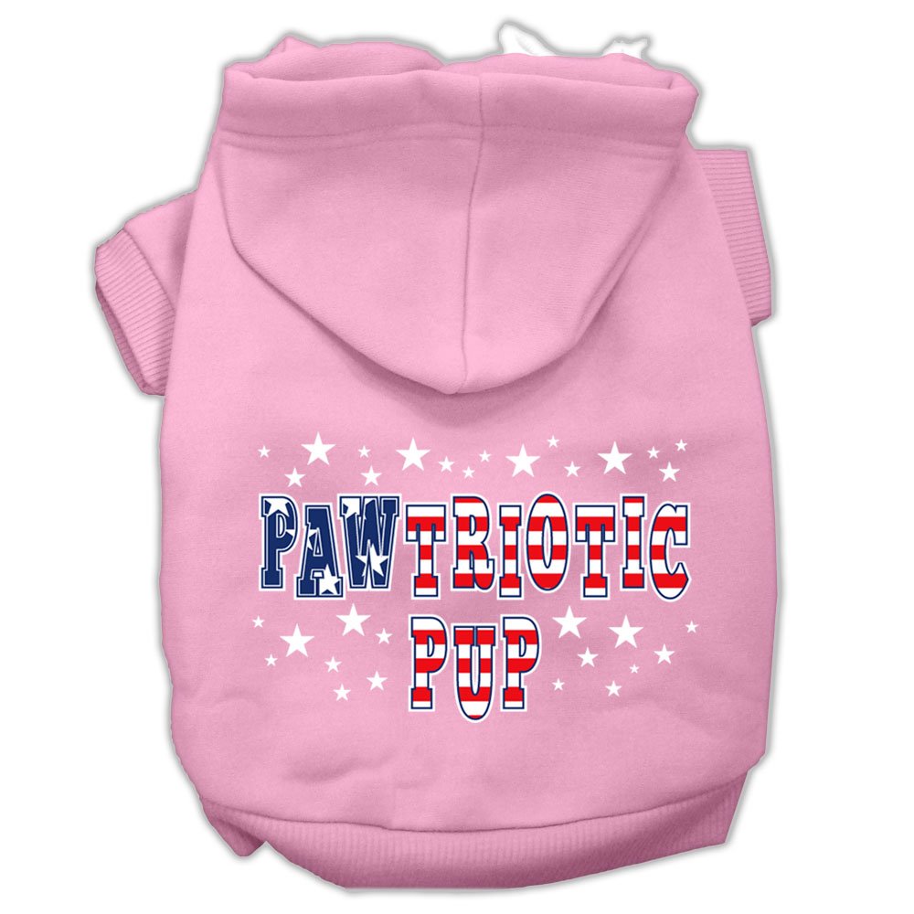 Pet Dog & Cat Hoodie Screen Printed, 'Pawtriotic Pup' Light Pink Lg (10-14 Lbs.)