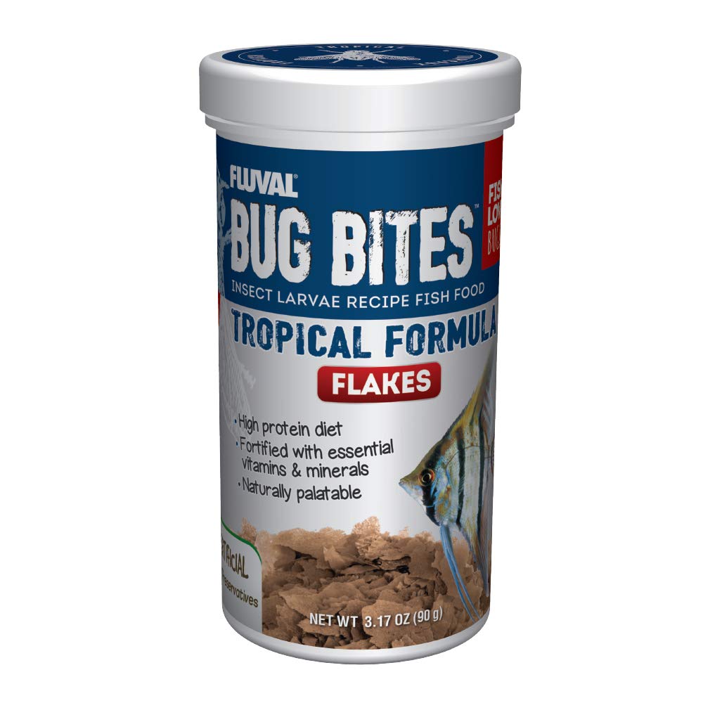 Fluval Bug Bites Tropical Fish Food, Flakes For Small To Medium Sized Fish, 3.17 Oz., A7332, Brown