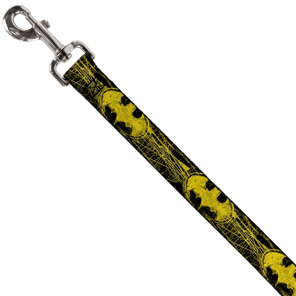 Dog Leash Batman Shield Close Up Sketch Black Yellow 6 Feet Long 1.5 Inch Wide