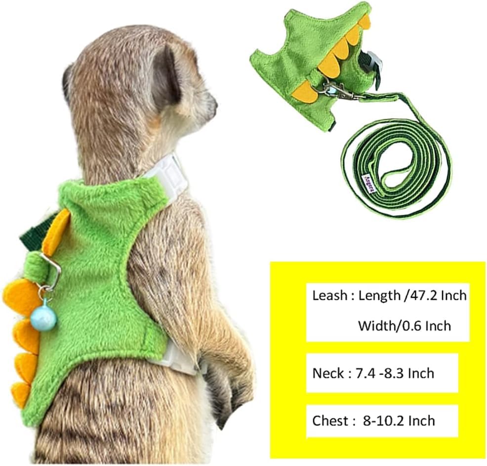 Mqqylbhds Ferret Harness And Leash Set Small Animals Vest Harness With Safe Bell Dinosaur Shaped Walking Clothes For Baby Rabbit