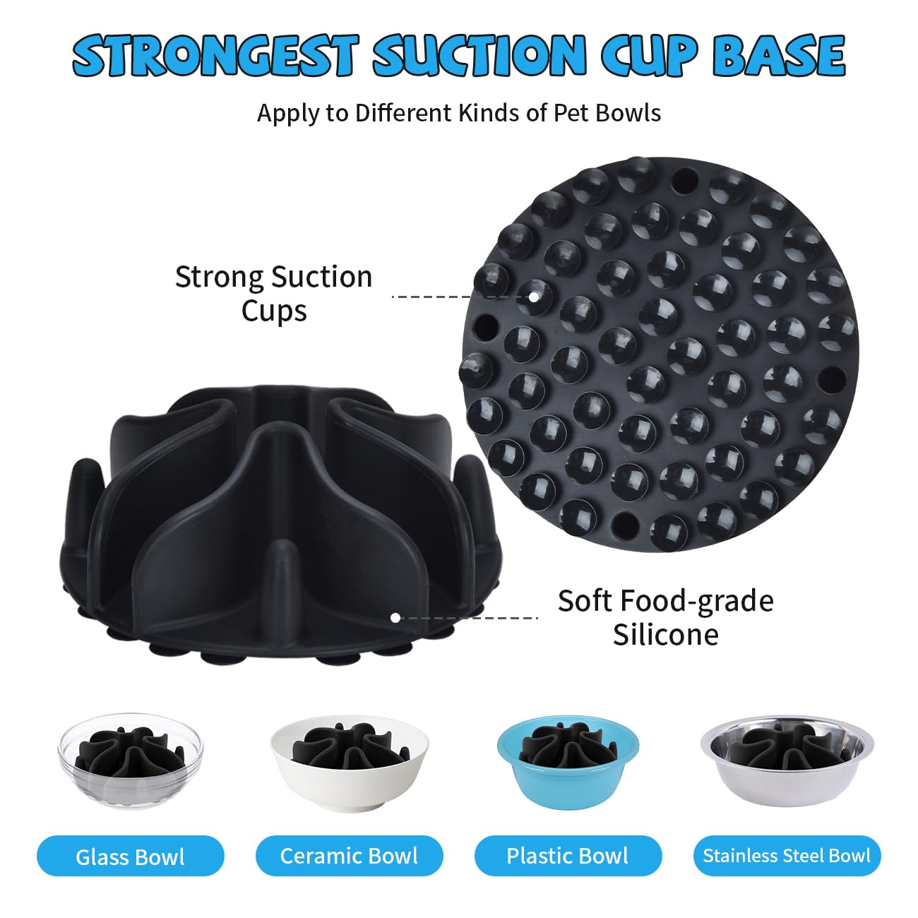 Slow Feeder Dog Bowls Insert, Silicone Slow Feeder Bowl With Strong Suction Cups Perfect For Stainless Steel Glass Ceramic Dog B