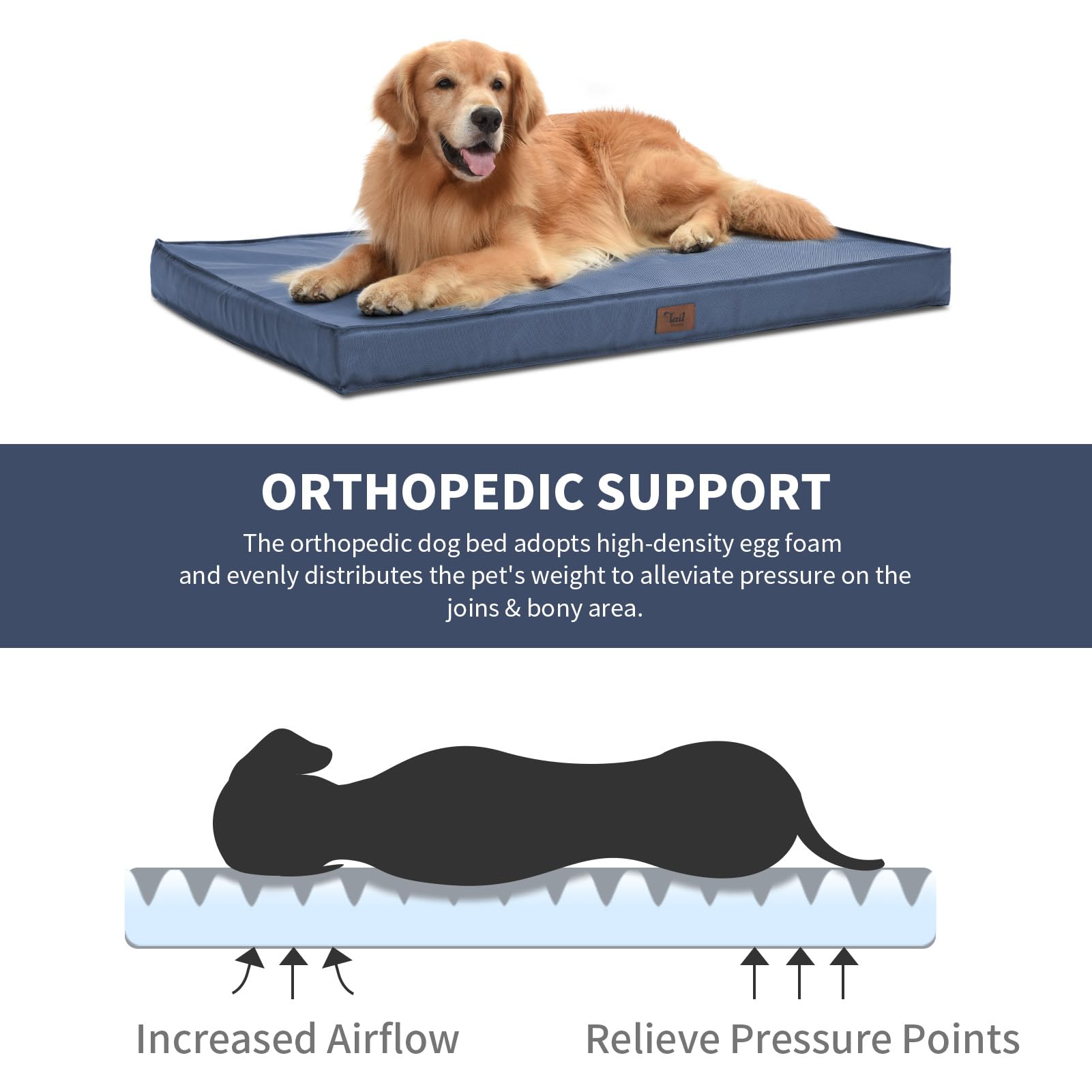 Tail Stories Large Outdoor All Weather Dog Bed, Waterproof Dog Bed For Large Dogs, Orthopedic Egg Foam Pet Bed With Washable And