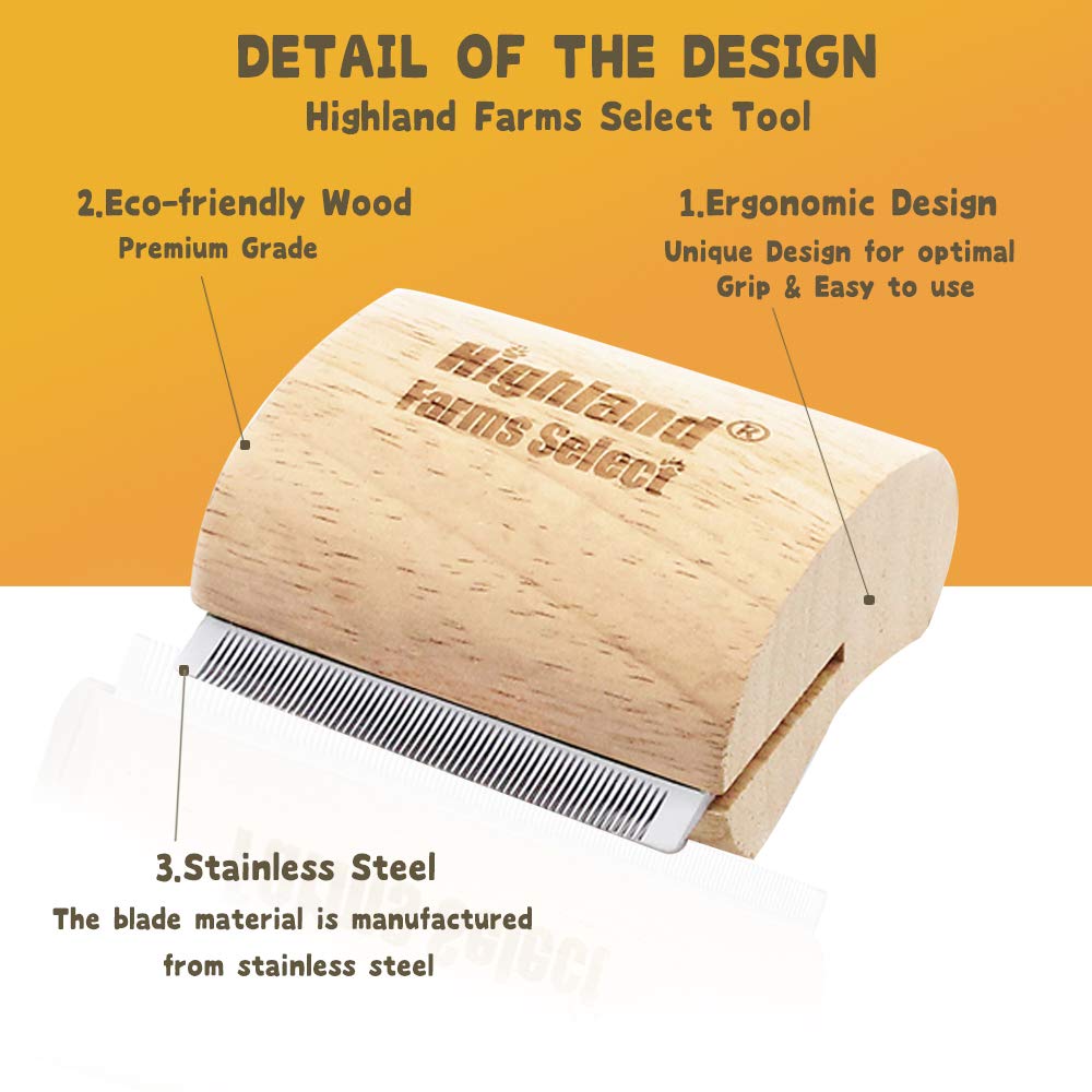 Highland Farms Select Deshedding Grooming Tool For Dogs, Cats & Horses, Ergonomic Design Wood Groom Brush, Professional Pet Groo