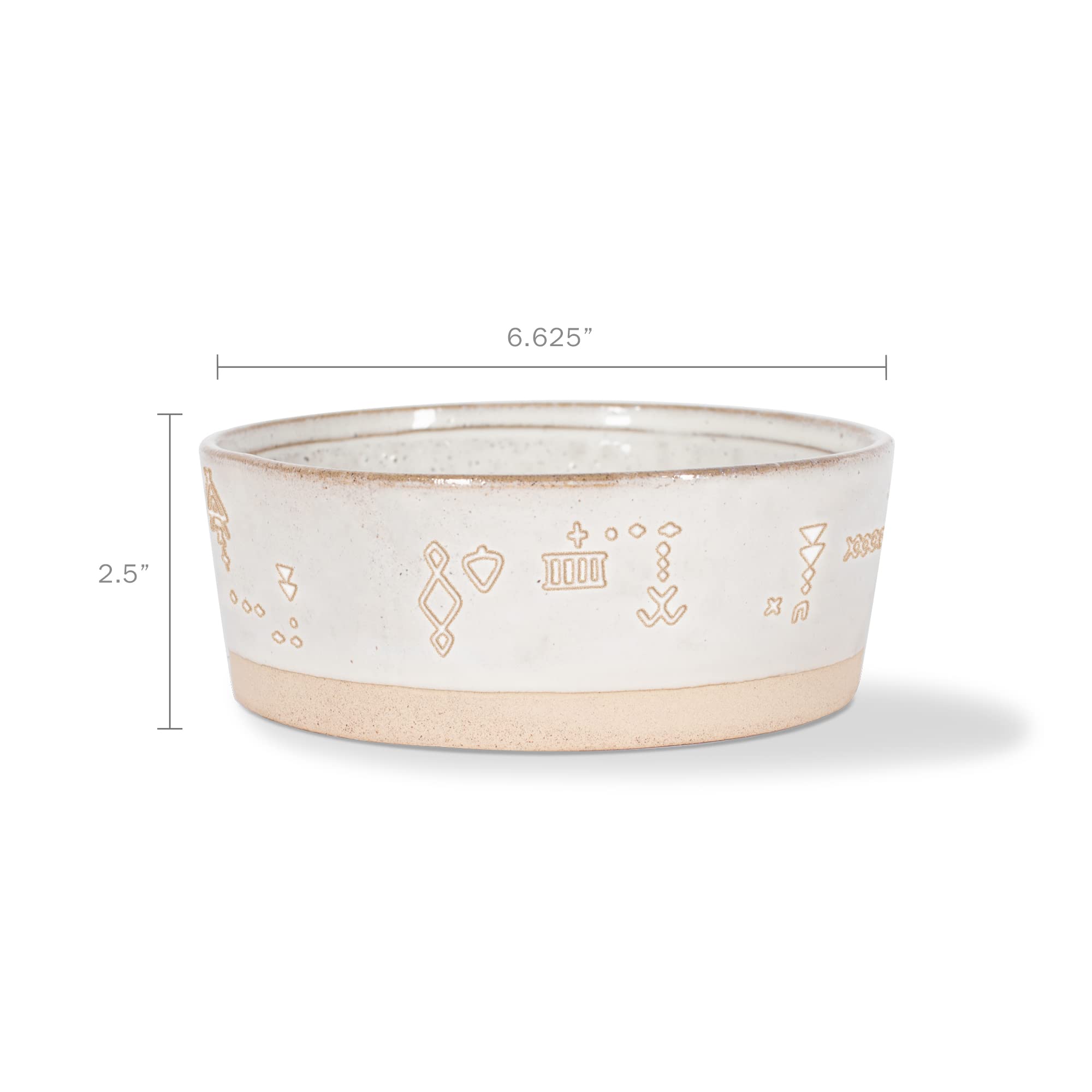 Fringe Studio Stoneware Pet Bowl with Tribal Marks, Medium, White (485002)