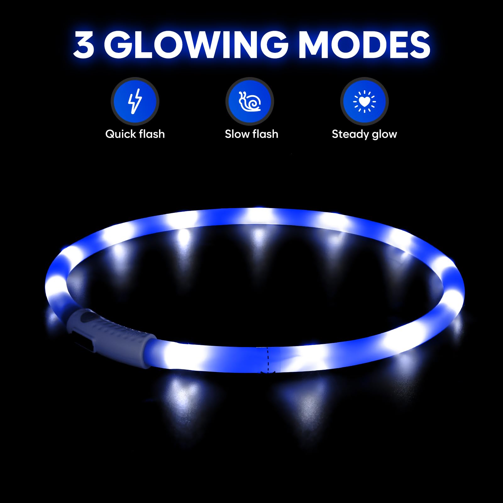 Higo Led Dog Collar Light, Usb Rechargeable Light Up Collars, Silicone Diy Cuttable Glowing Safety Collar For Your Small Medium Large Dogs (Blue)