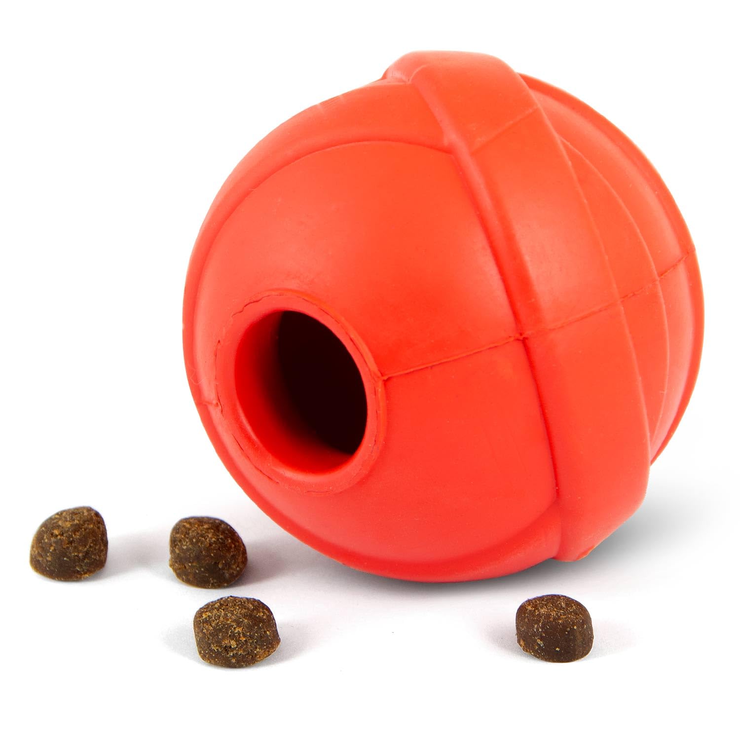 Jeffers Pet Natural Rubber Dog Chew Toy - Red Orbits Ball, Medium - Treat Dispensing, Vanilla Scent, Durable, Non-Toxic, Dishwas