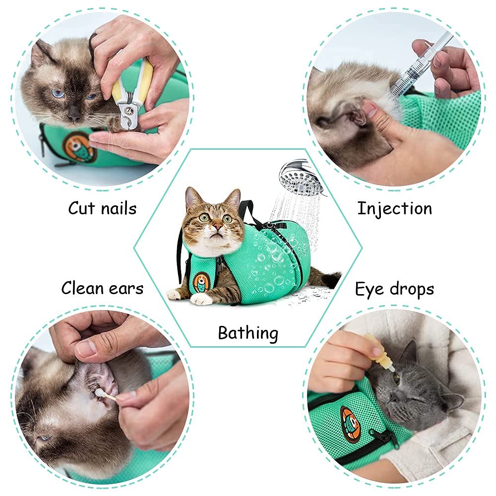 Awoof Cat Grooming Bag Adjustable Cat Bathing Bag Anti Scratch & Bite Polyester Soft Durable Mesh Cat Shower Bag For Small Medium Large Cats Nail Trimming Ear Cleaning Medicine Taking