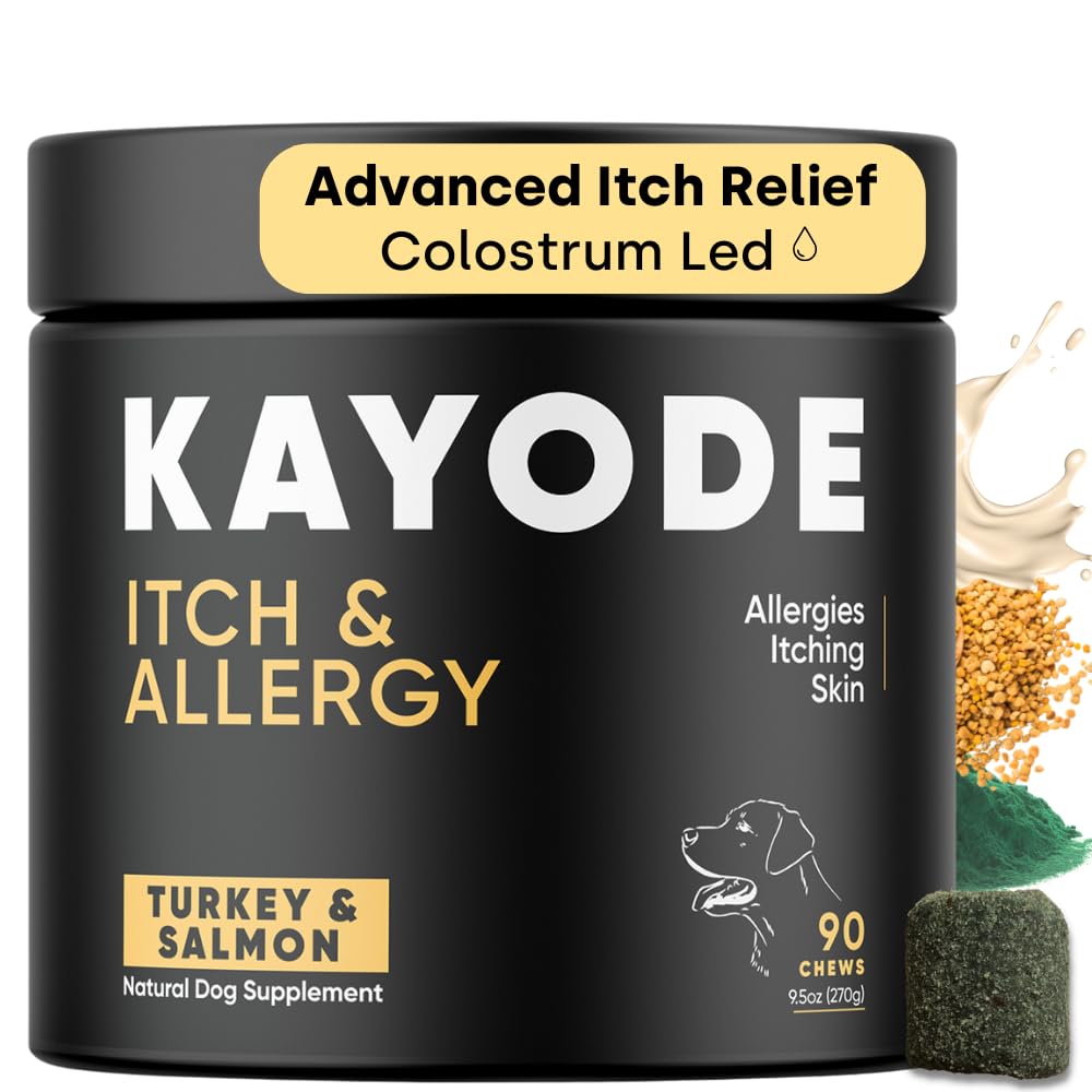 Kayode Itch & Allergy - Natural Dog Allergy Chews. Allergy Relief For Dogs. Premium Colostrum For Dogs, Bee Pollen For Dog Allergies. Alternative To Allergy Medicine For Dogs